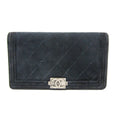 Chanel Boy Chanel Dark Navy Leather Long Wallet (Bi-Fold)
