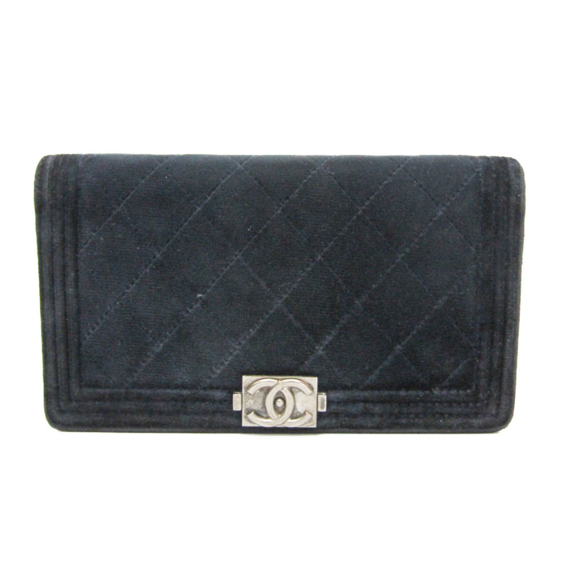 Chanel Boy Chanel Dark Navy Leather Long Wallet (Bi-Fold)