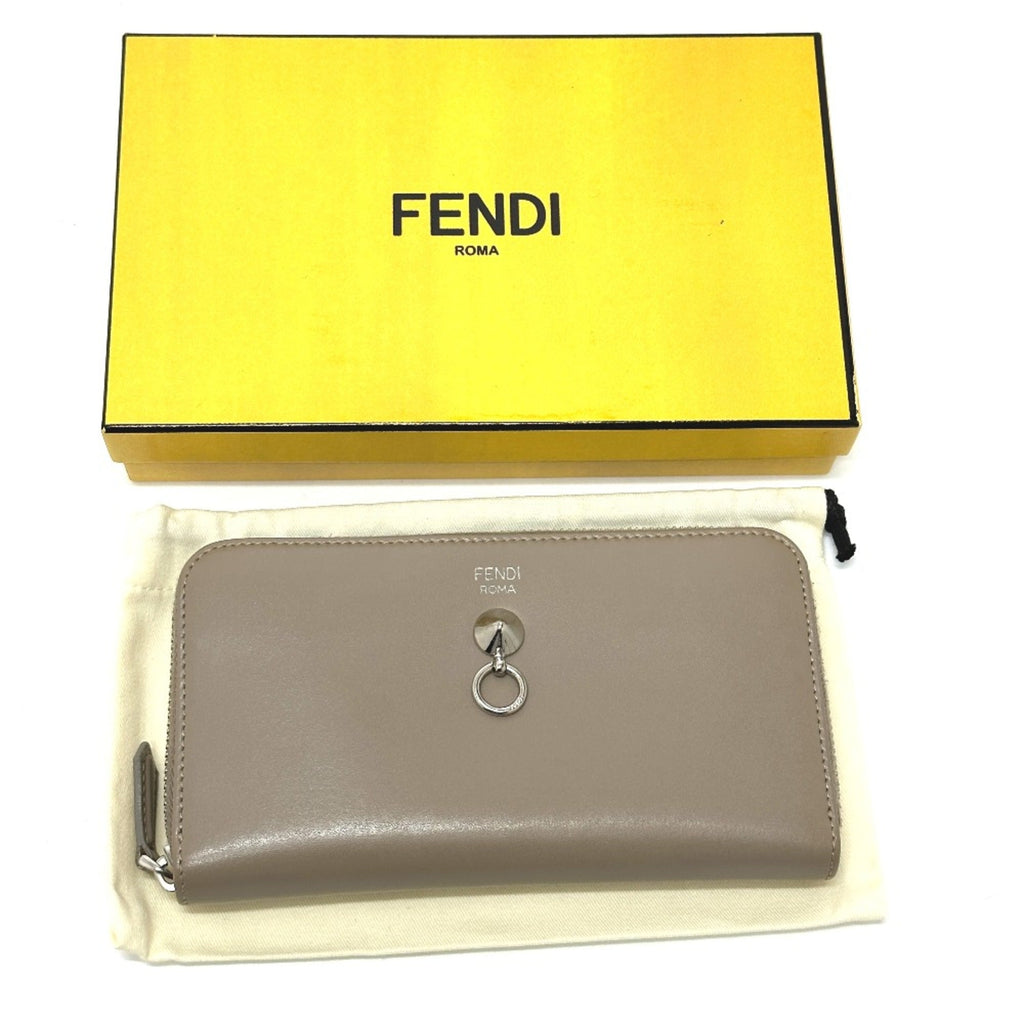 Fendi Beige Leather Long Wallet (Bi-Fold)