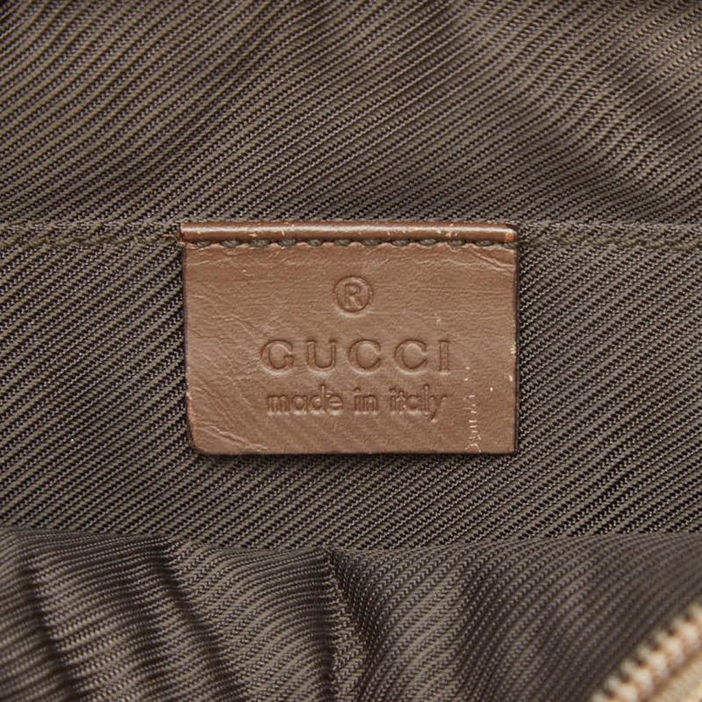 Gucci Beige Brown Canvas Leather Shoulder Bag (Pre-Owned)