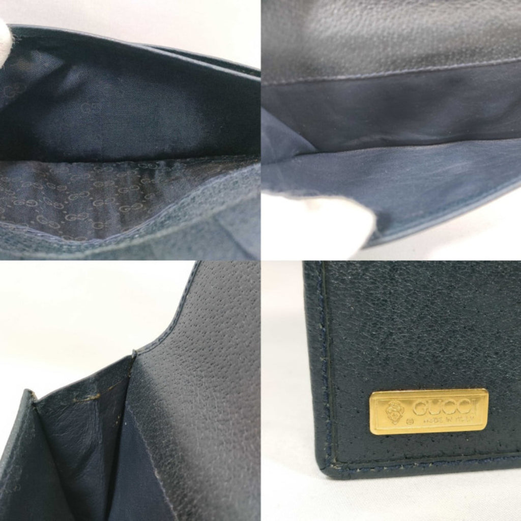Gucci Gg Supreme Beige Navy Pvc Leather Long Wallet (Bi-Fold) (Pre-Owned)