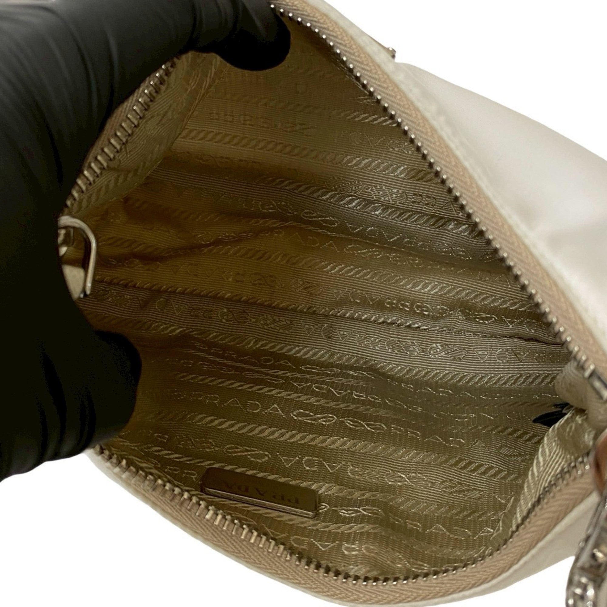Prada White Nylon Leather Pochette Shoulder Bag