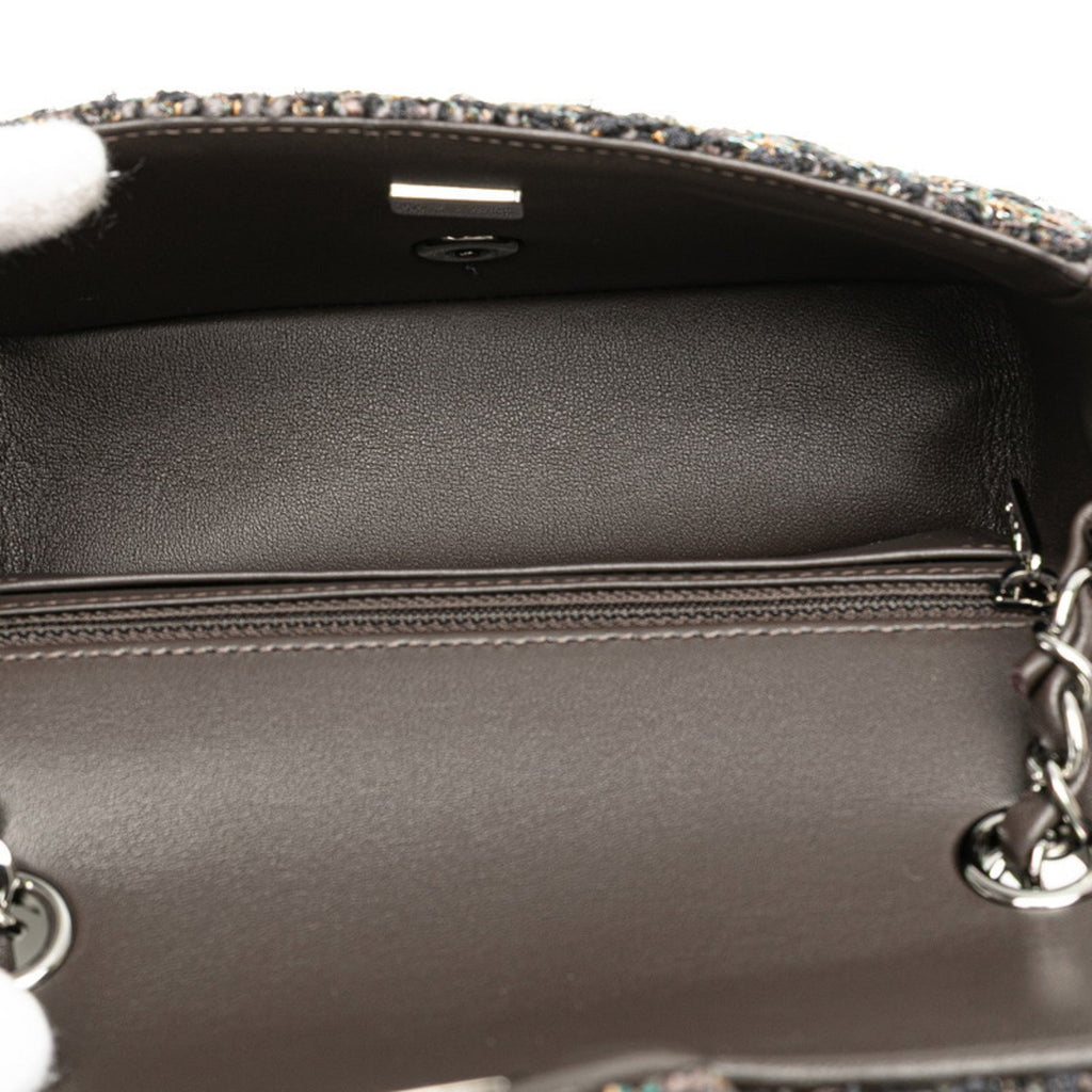 Chanel Gray Tweed Leather Shoulder Bag