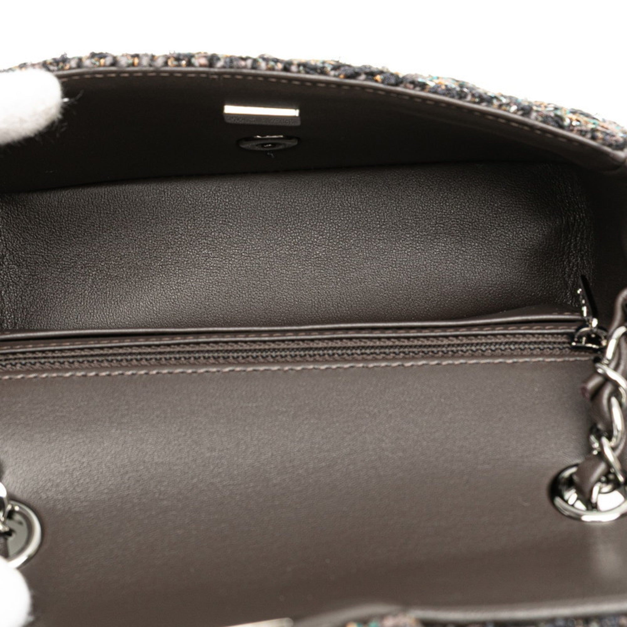 Chanel Gray Tweed Leather Shoulder Bag