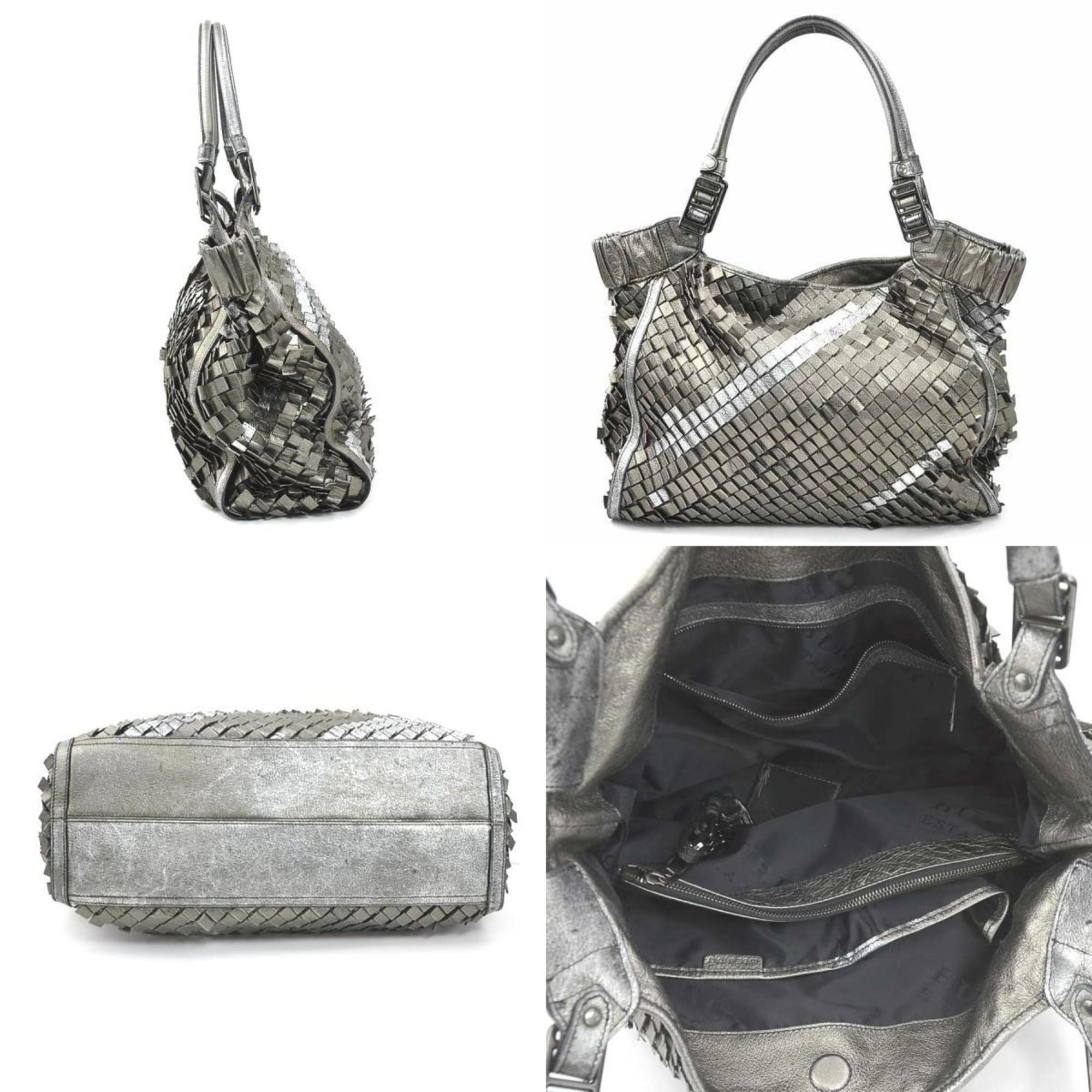 Burberry Metallic Gray Leather Shoulder Bag
