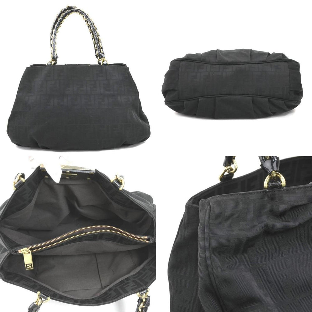 Fendi Black Nylon Canvas Patent Leather Shoulder Bag