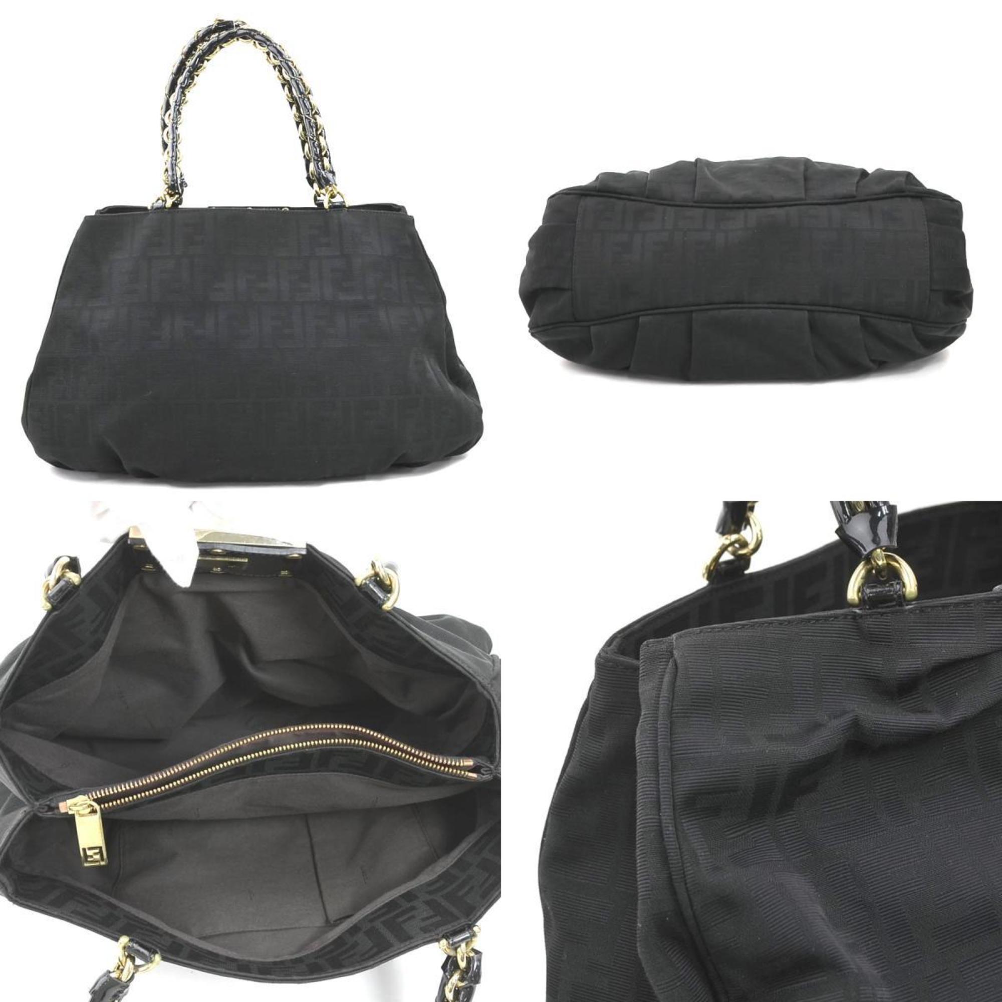 Fendi Black Nylon Canvas Patent Leather Shoulder Bag