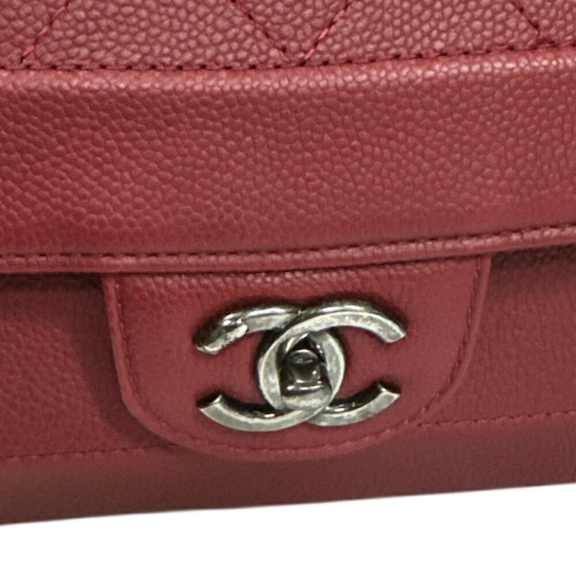 Chanel Matelasse Red Color Leather Shoulder Bag
