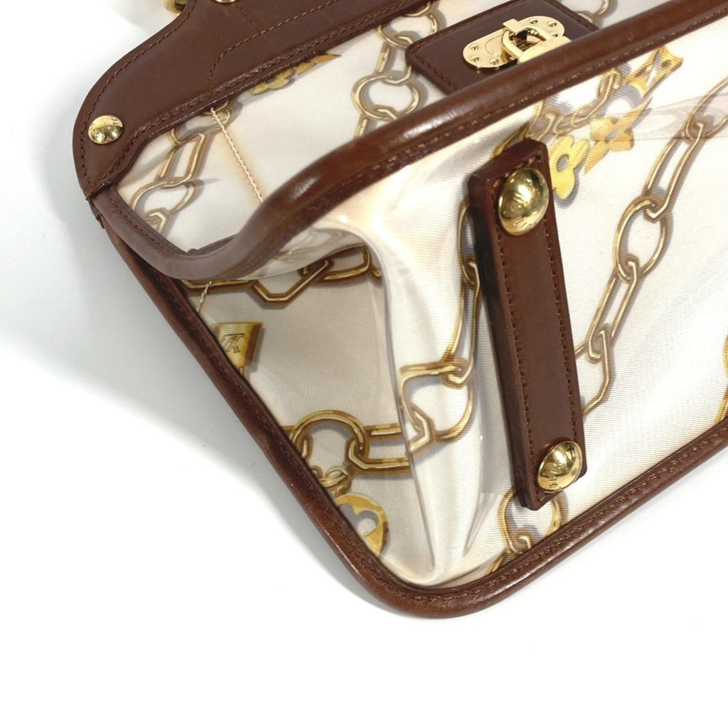Louis Vuitton Brown White Vinyl Leather Handbag Shoulder Bag Tote Bag