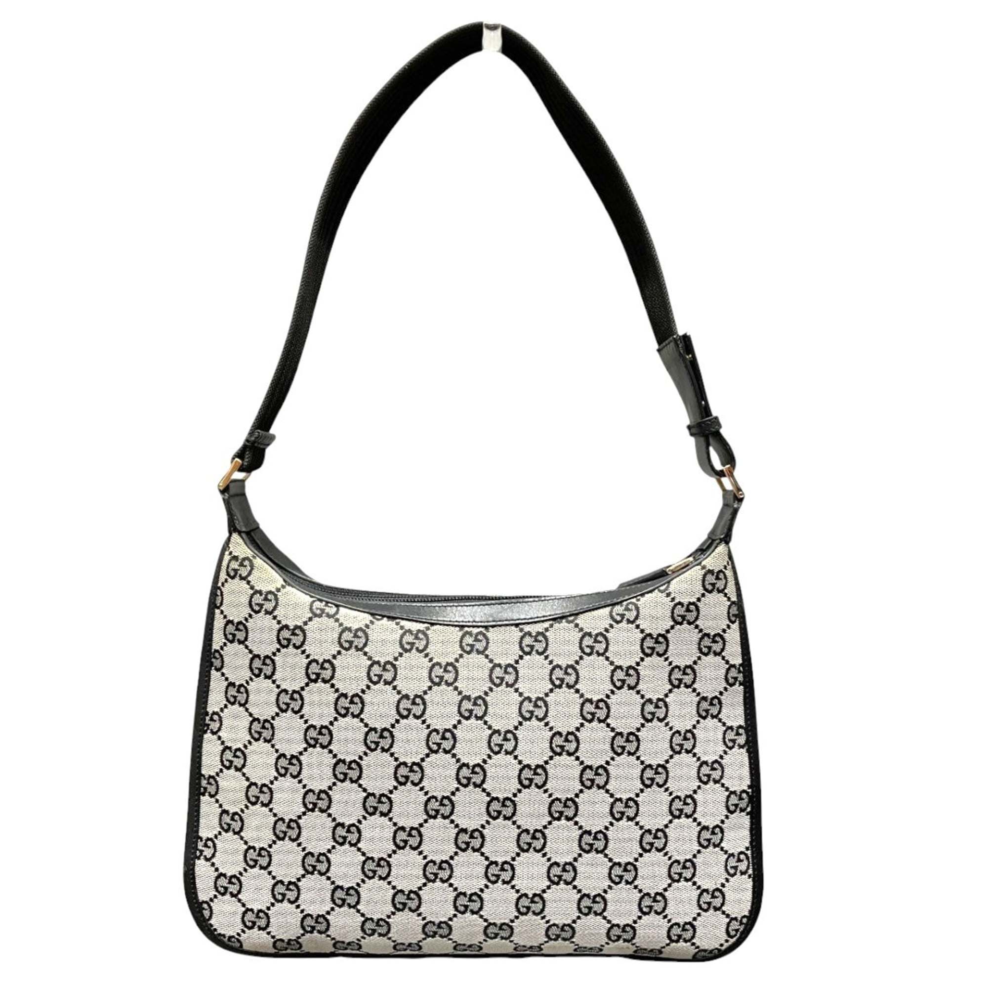 Gucci Beige Black Canvas Leather Shoulder Bag (Pre-Owned)