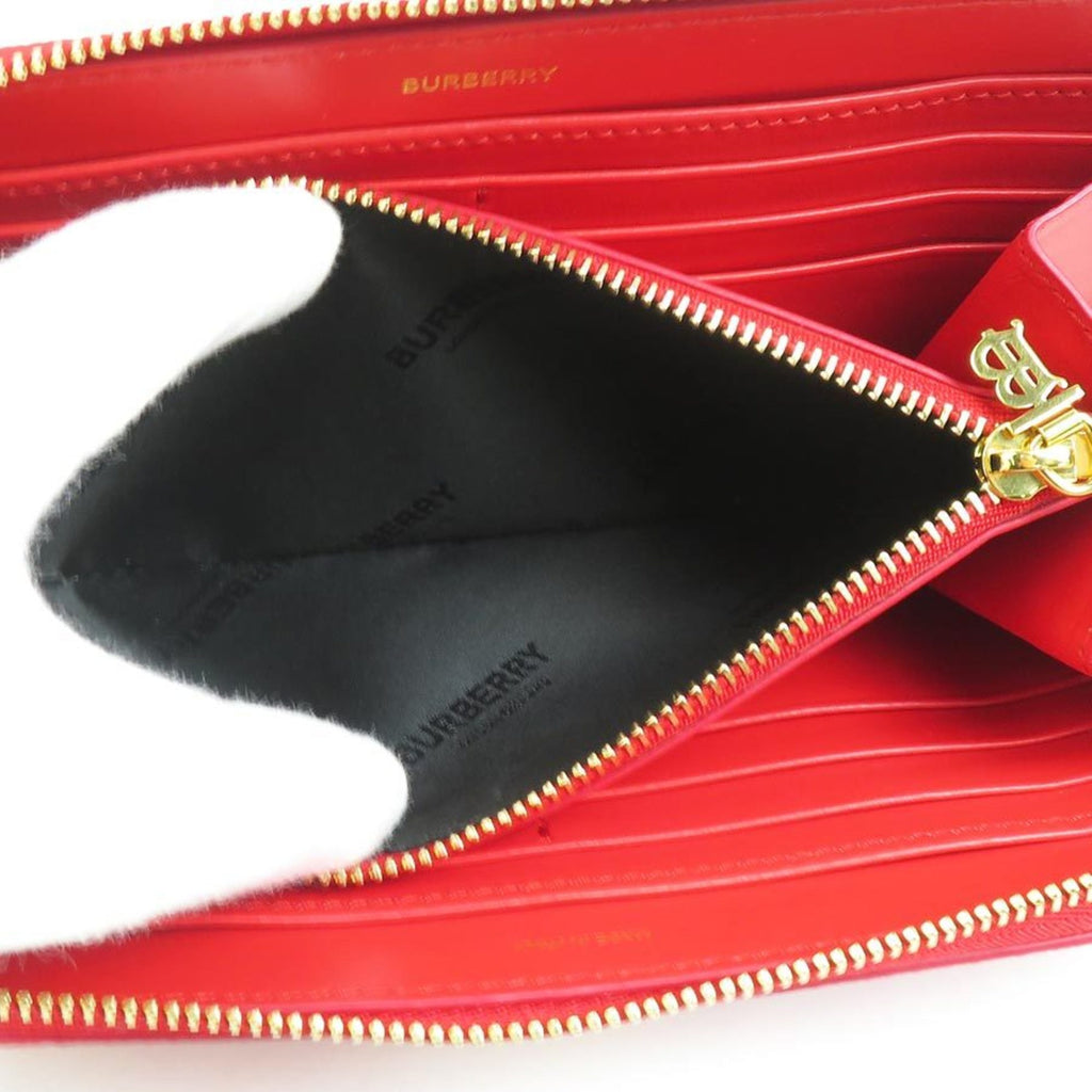 Burberry Red Color Leather Long Wallet (Bi-Fold)