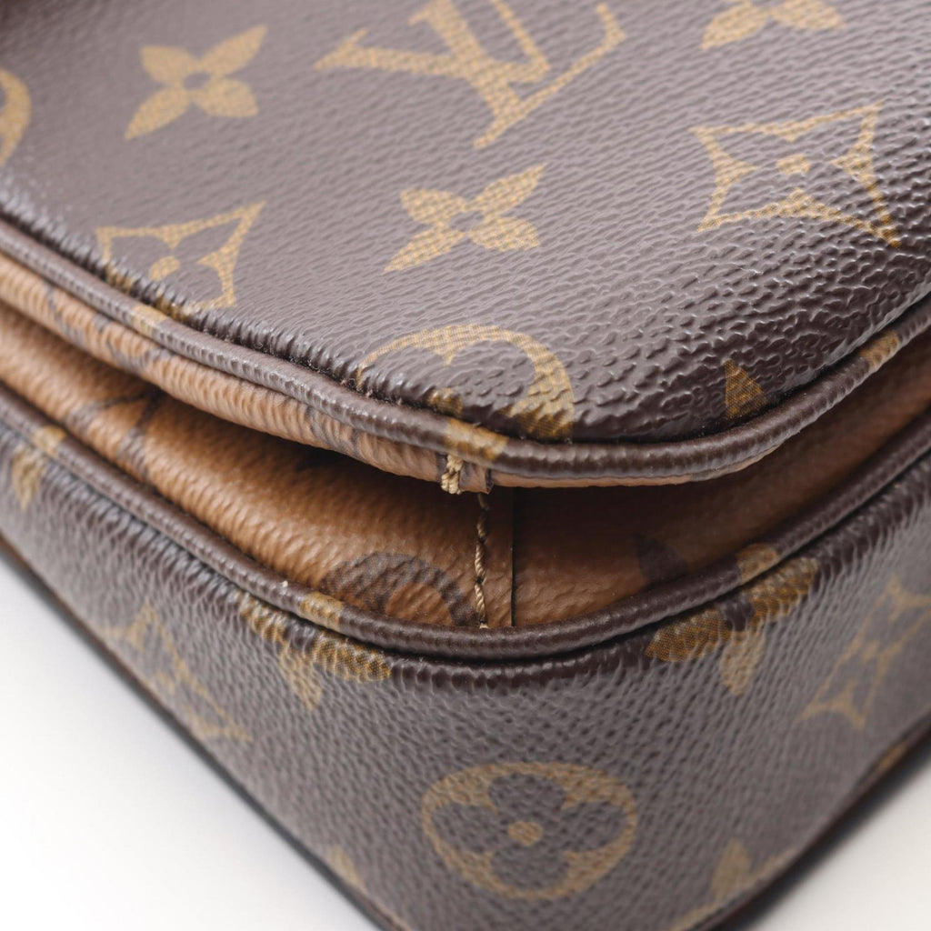 Louis Vuitton Black Brown Coated Canvas Leather Handbag Pochette