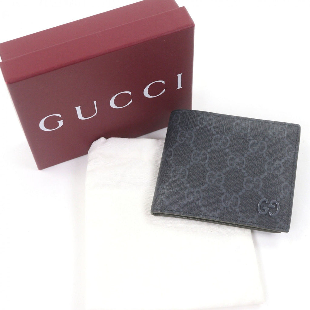 Gucci Gray Khaki Gg Canvas Leather Wallet (Bi-Fold) (Pre-Owned)