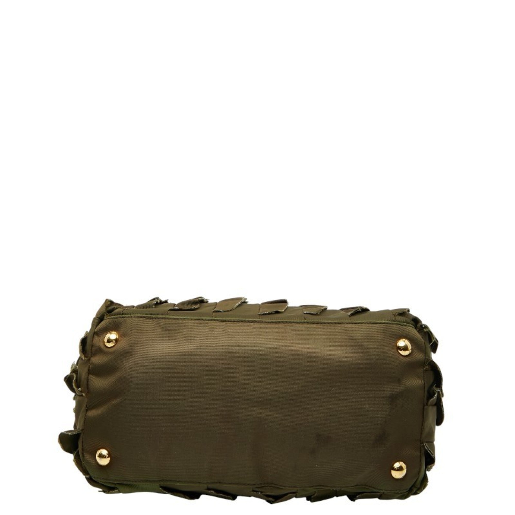 Prada Brown Khaki Nylon Leather Handbag Tote Bag