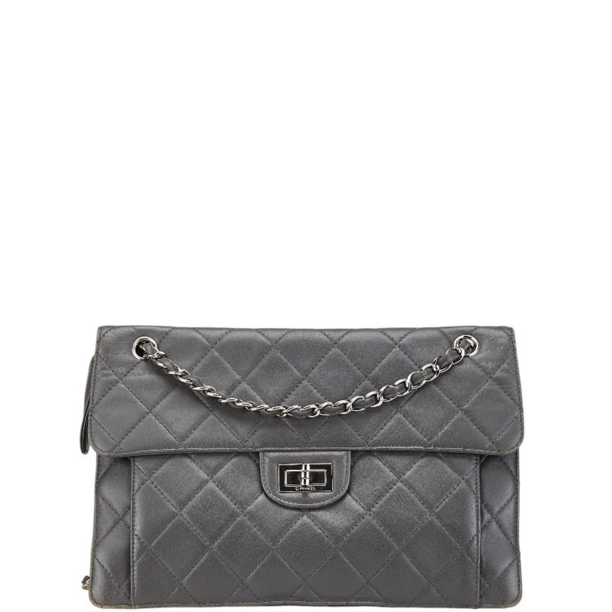 Chanel Gray Leather Shoulder Bag