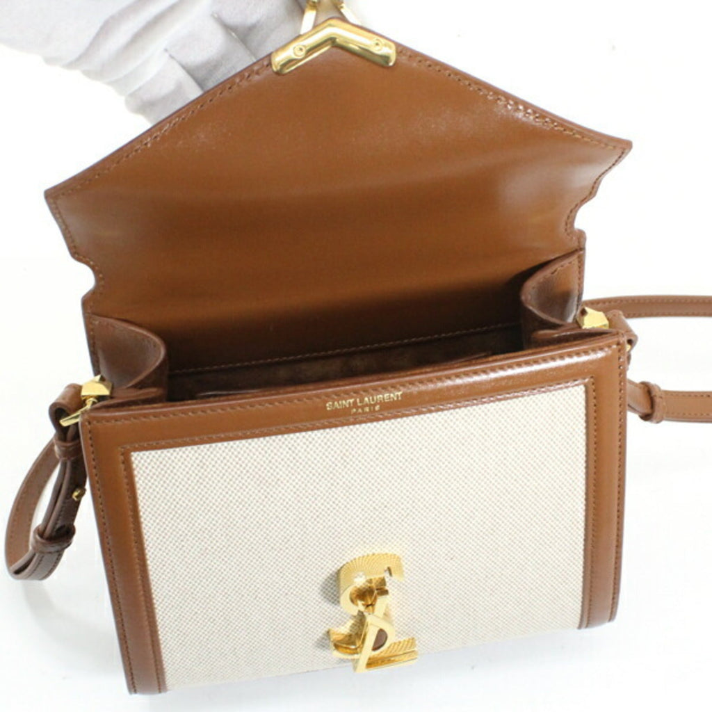 Saint Laurent Brown Canvas Leather Shoulder Bag (Pre-Owned)