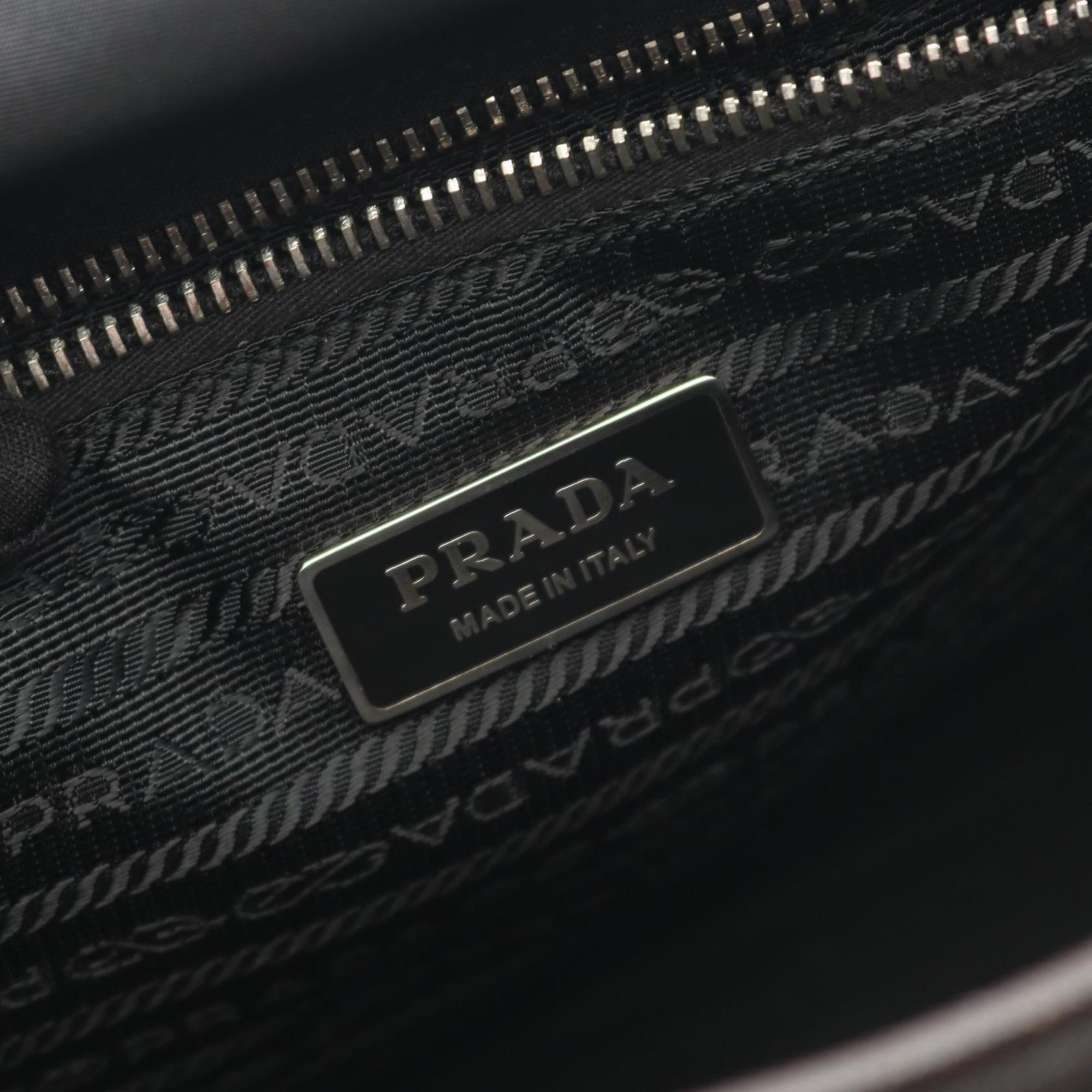 Prada Black Brown Nylon Leather Shoulder Bag