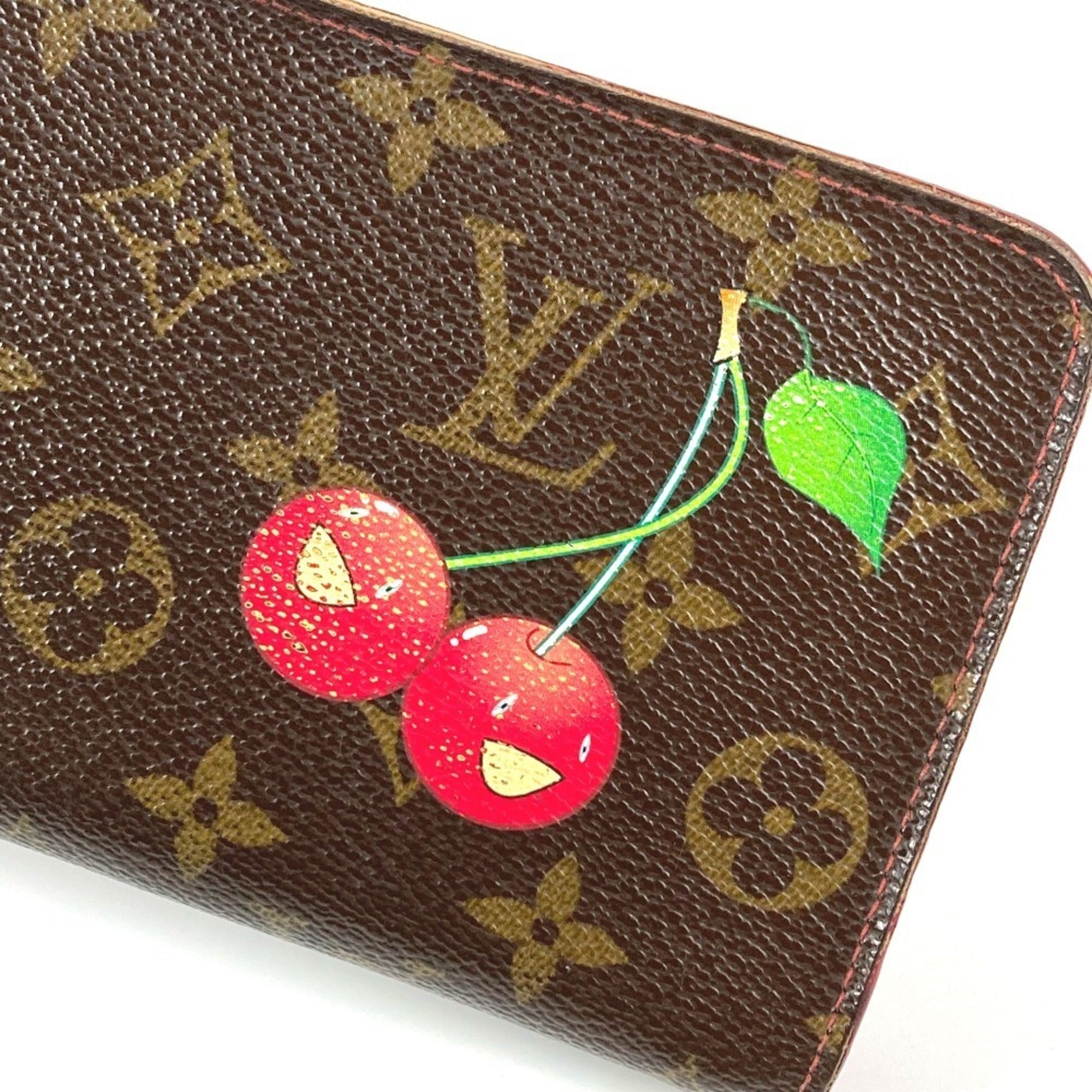 Louis Vuitton Brown Monogram Cherry Red Color Monogram Long Wallet