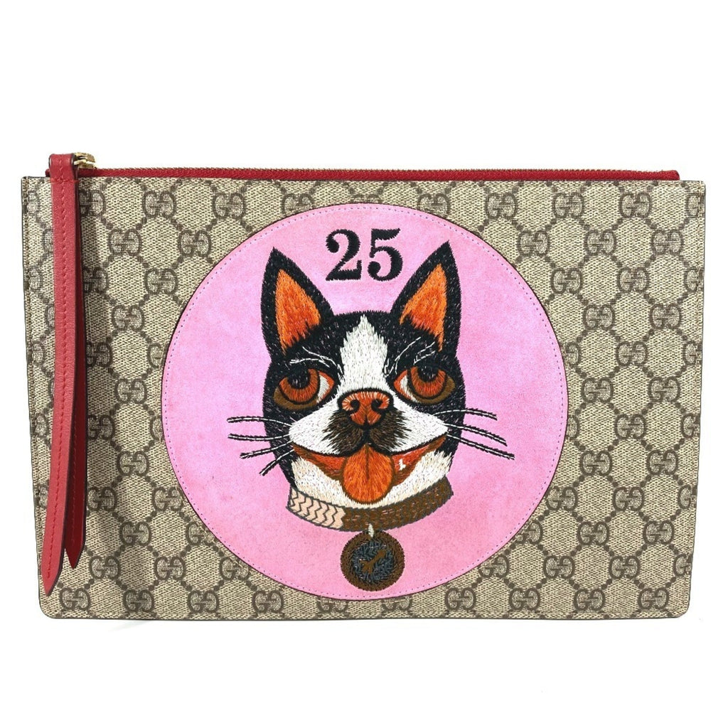 Gucci Beige Red Color Gg Supreme Clutch Bag (Pre-Owned)