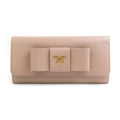 Prada Pink Beige Leather Long Wallet (Bi-Fold)