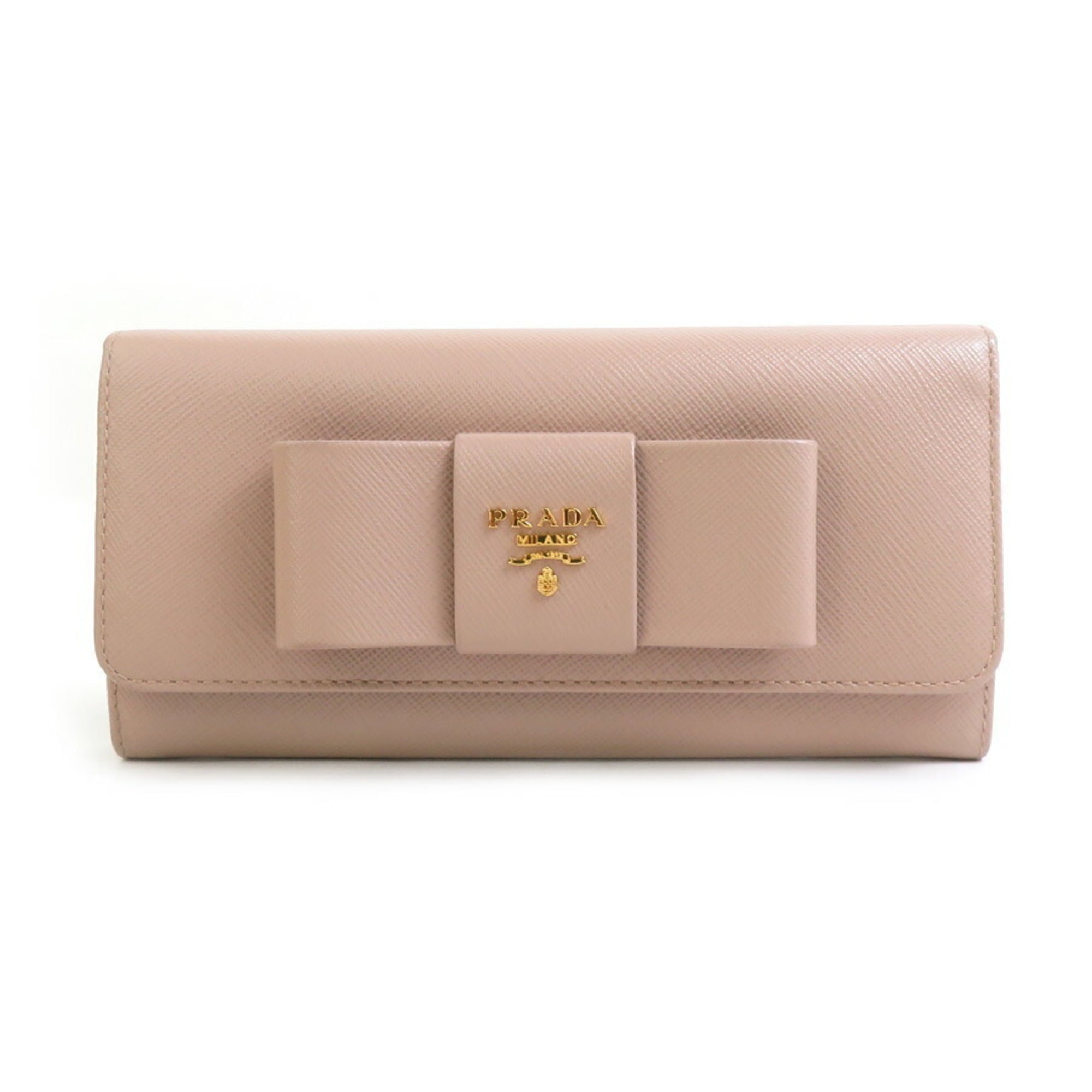 Prada Pink Beige Leather Long Wallet (Bi-Fold)