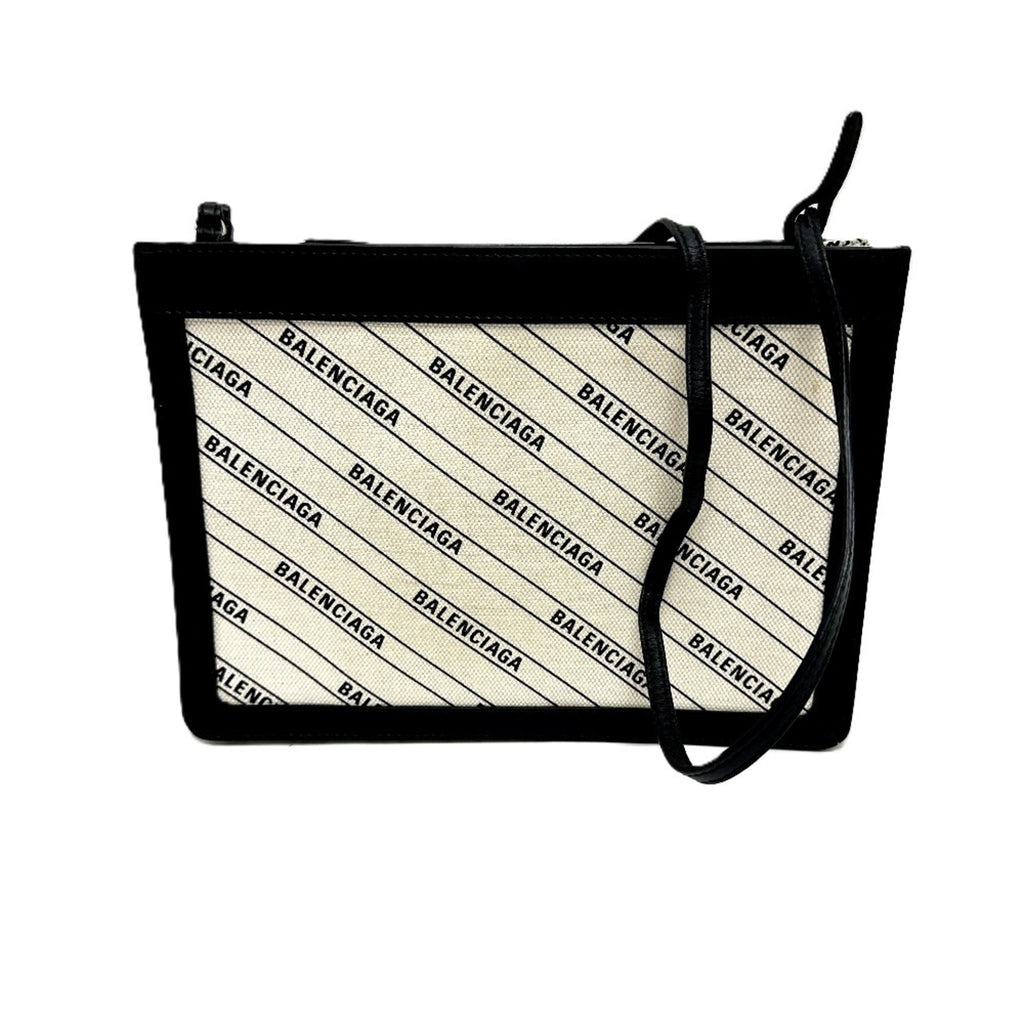 Balenciaga Black White Leather Canvas Pochette Shoulder