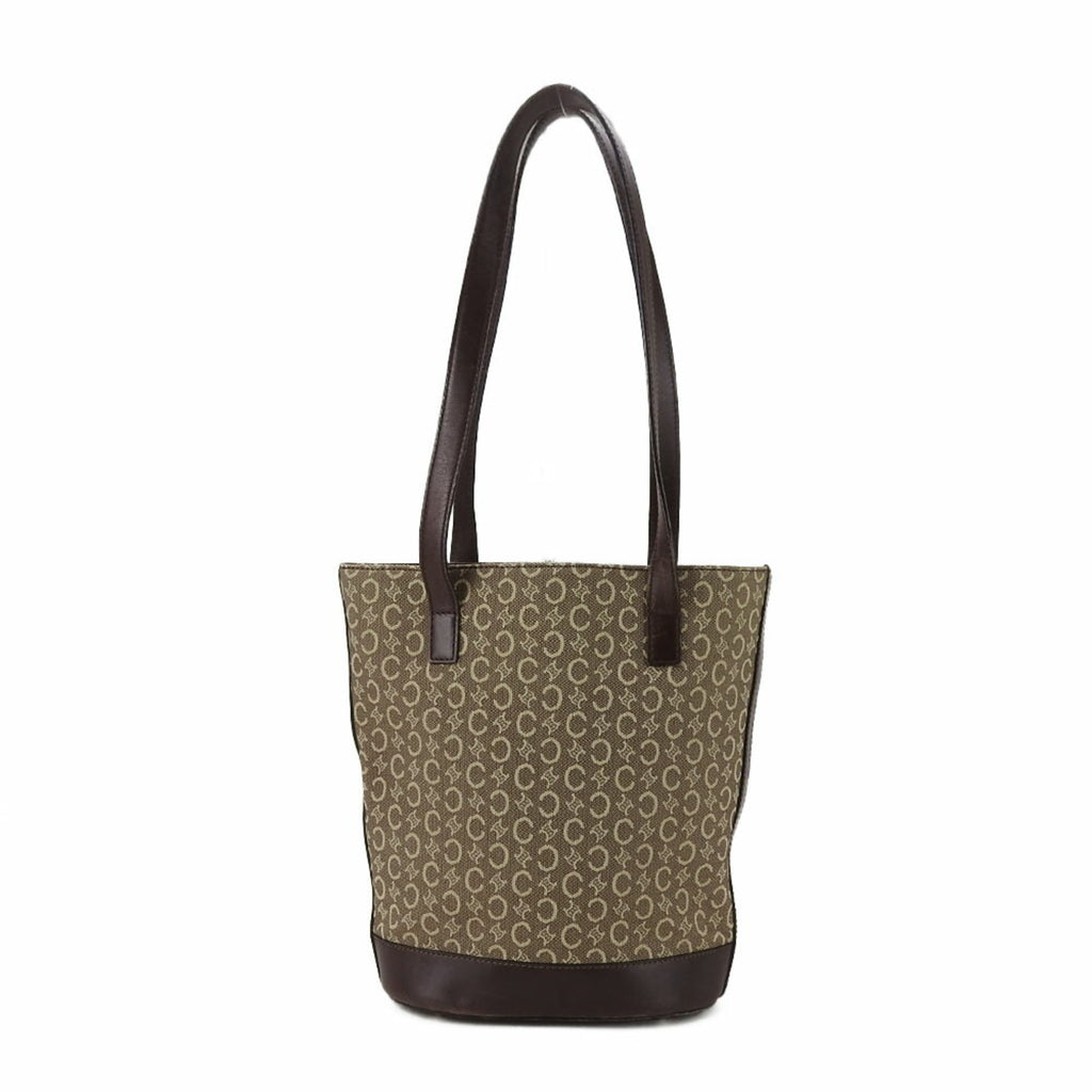 Celine Beige Dark Brown Canvas Leather Tote Bag