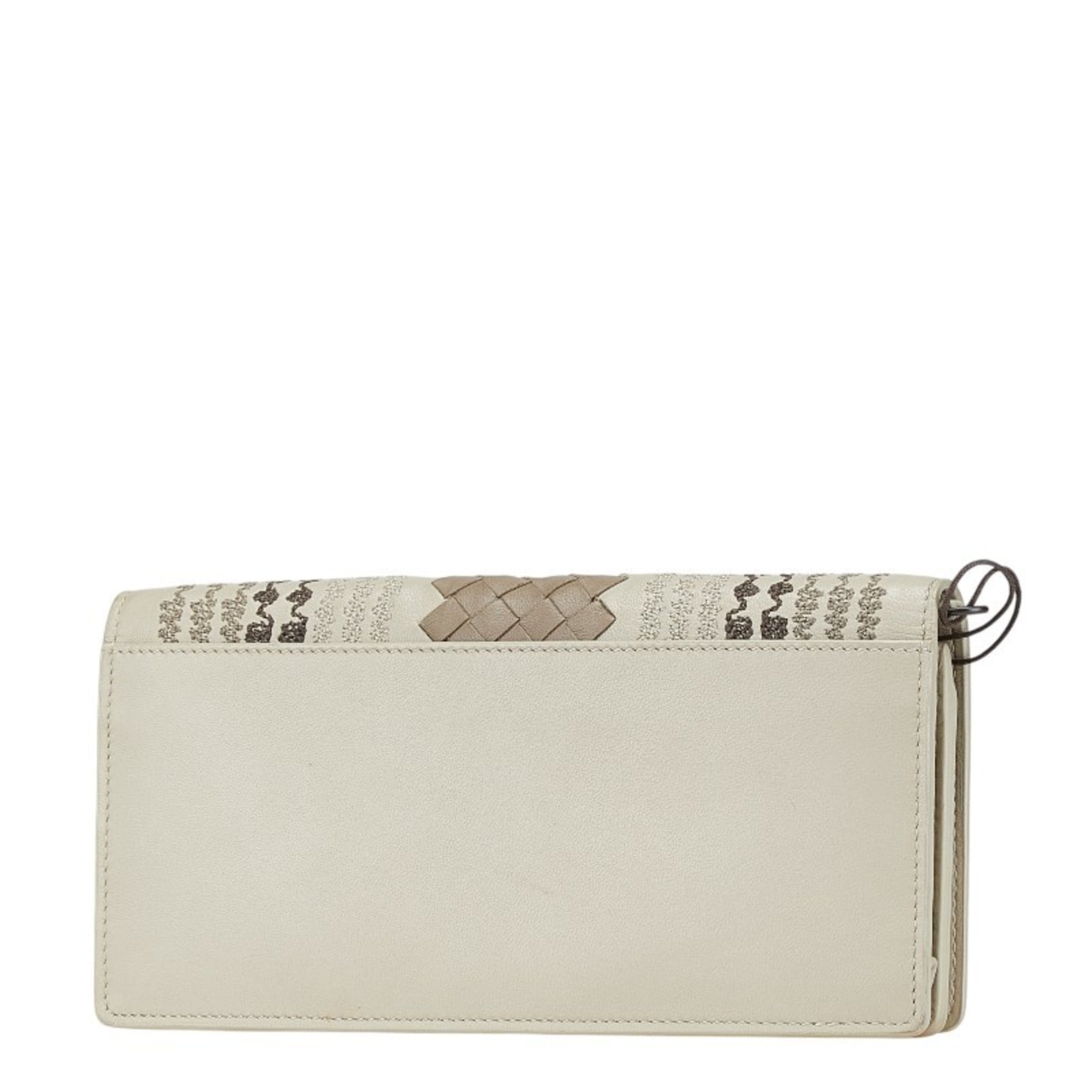 Bottega Veneta Intrecciato Beige Brown Leather Chain/Shoulder Wallet
