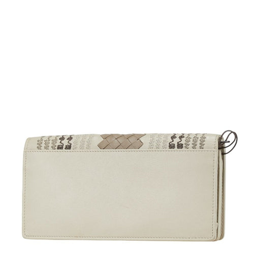 Bottega Veneta Intrecciato Beige Brown Leather Chain/Shoulder Wallet