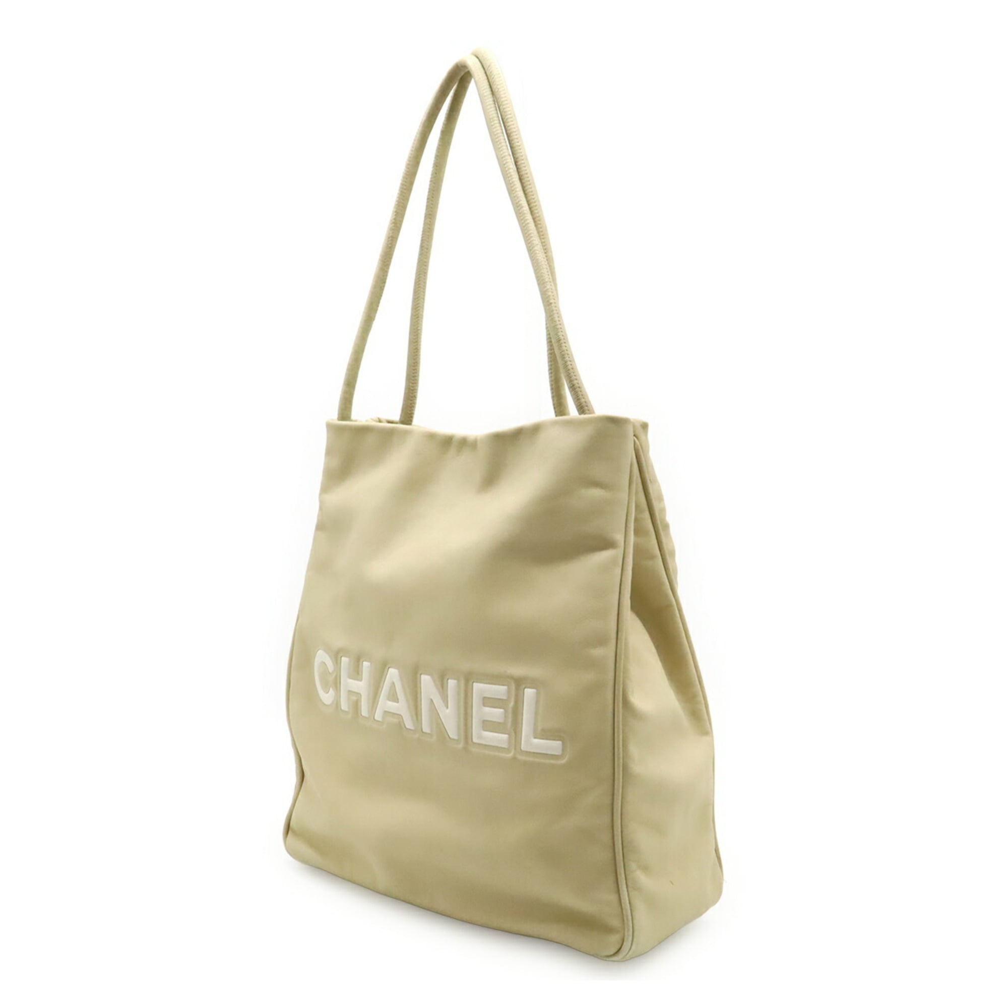 Chanel Beige White Leather Shoulder Bag Tote Bag