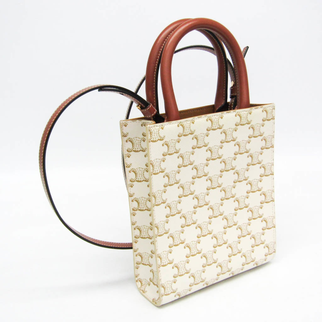 Celine Vertical Cabas Tote Triomphe Coated Canvas White Canvas Handbag