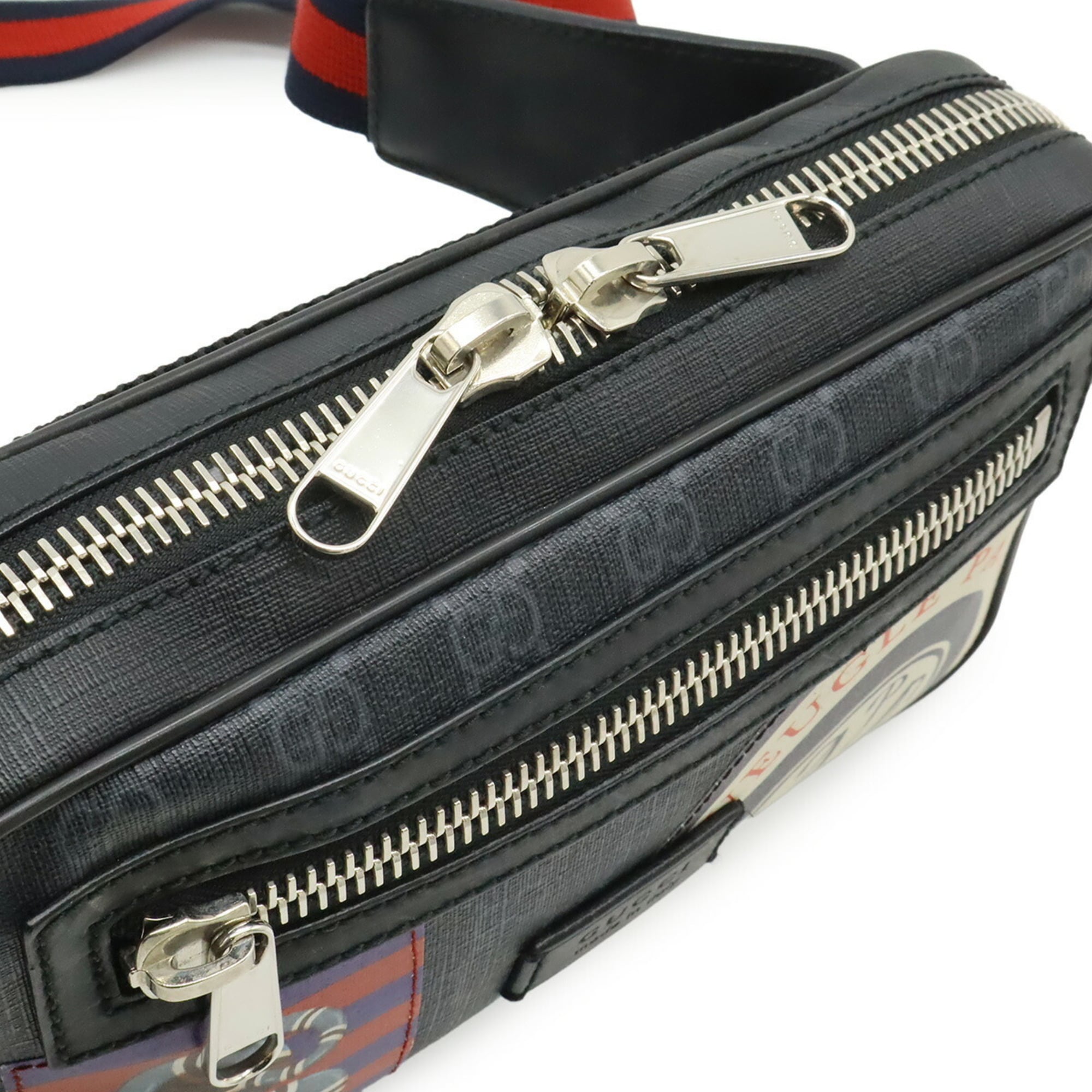 Gucci Black Dark Gray Multi-Color Navy Red Color Gg Supreme Leather Fanny Pack (Pre-Owned)