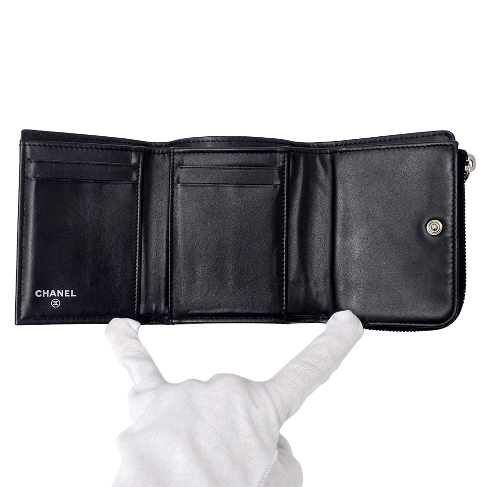 Chanel Black Grained Calfskin Wallet (Tri-Fold)