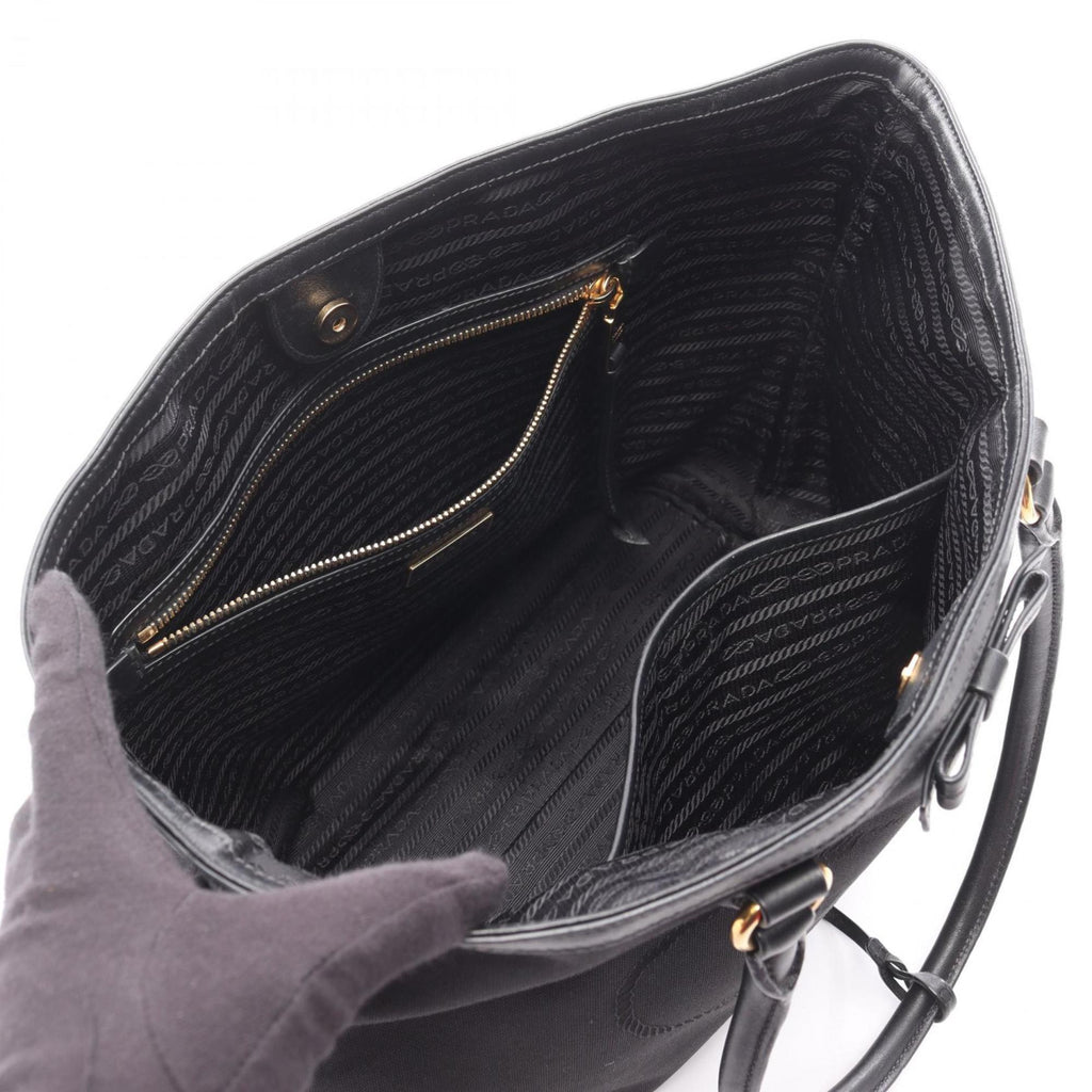Prada Black Canvas Leather Tote Bag