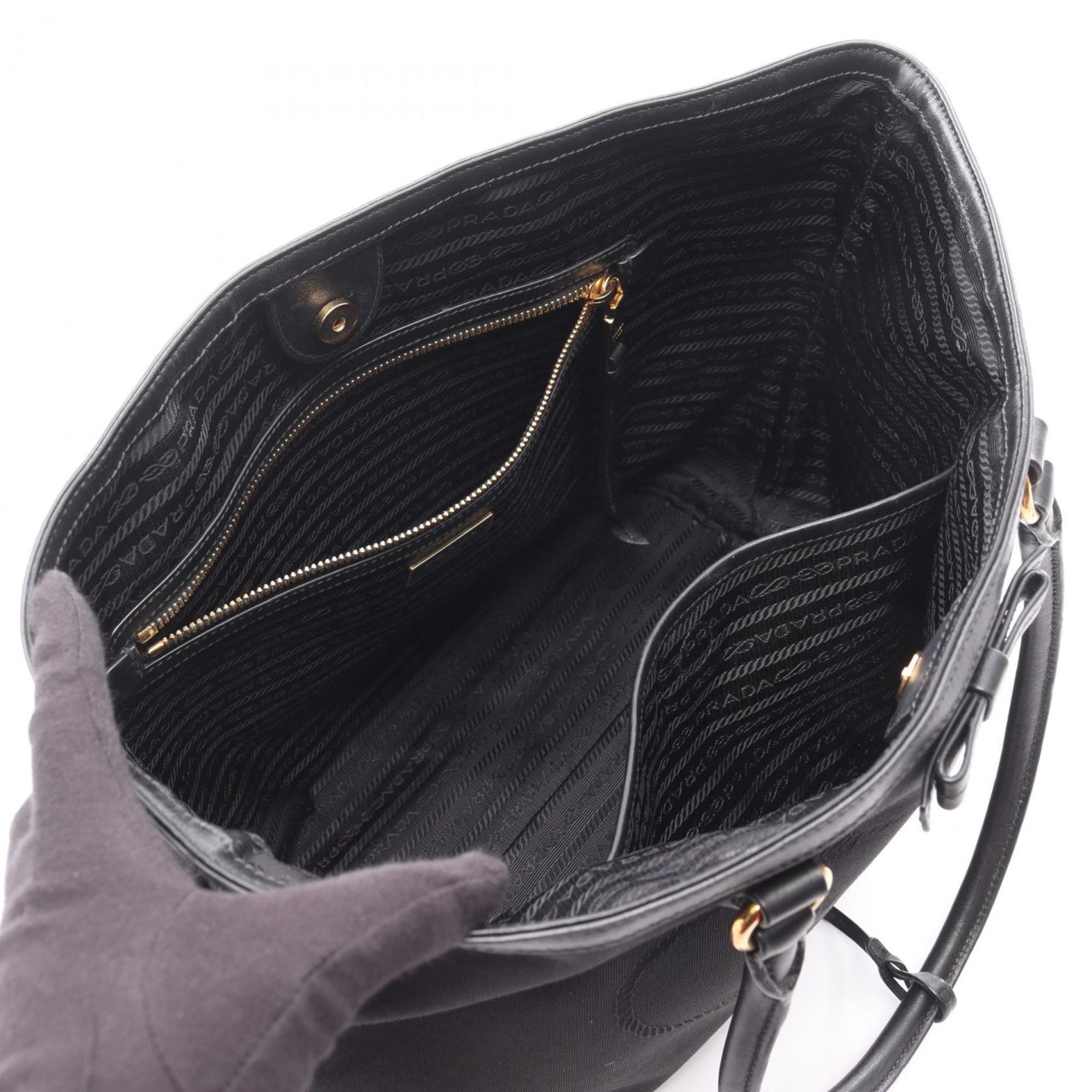 Prada Black Canvas Leather Tote Bag