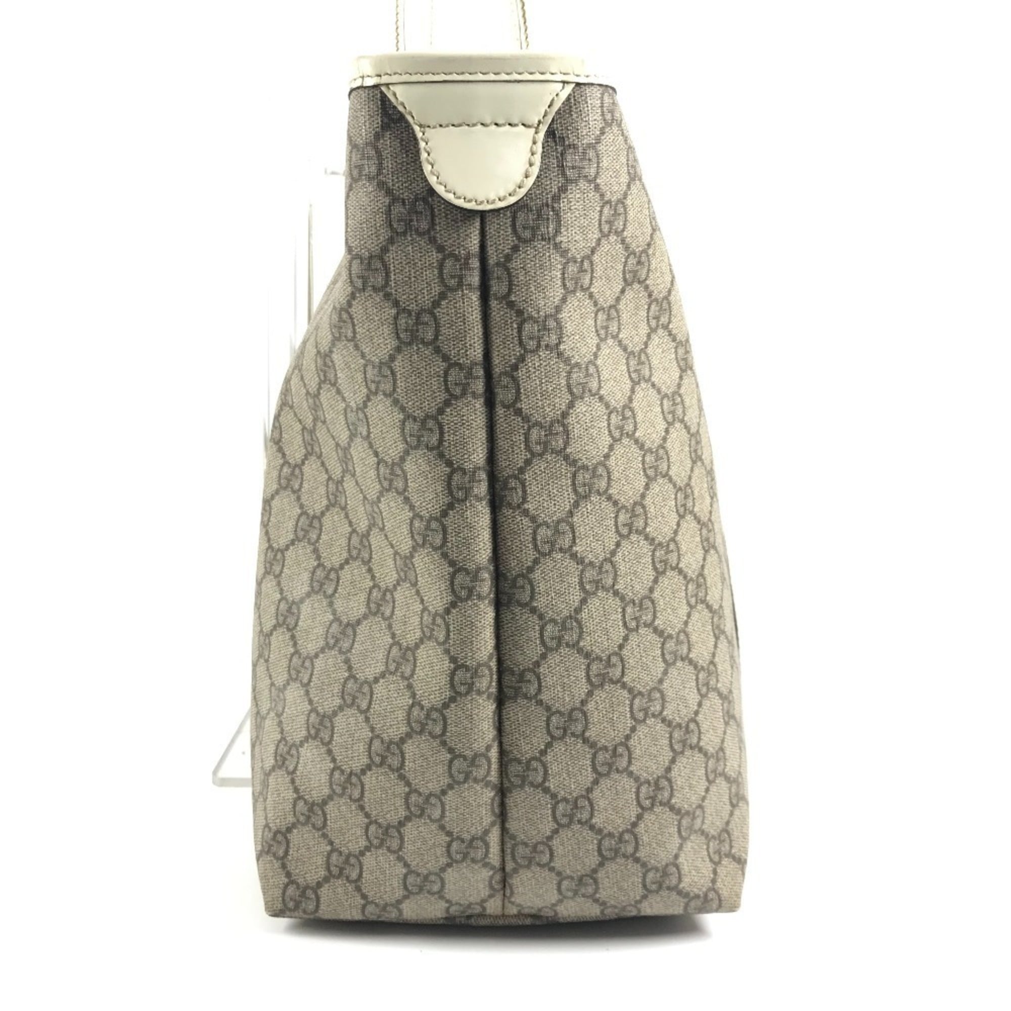 Gucci Beige White Gg Supreme Canvas Leather Shoulder Bag Tote Bag (Pre-Owned)