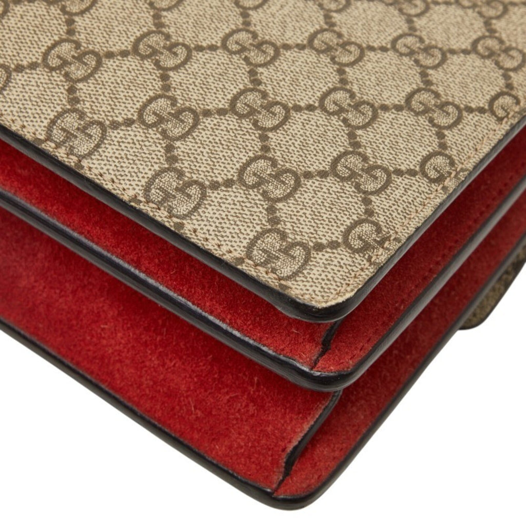 Gucci Beige Red Color Pvc Suede Shoulder Bag (Pre-Owned)