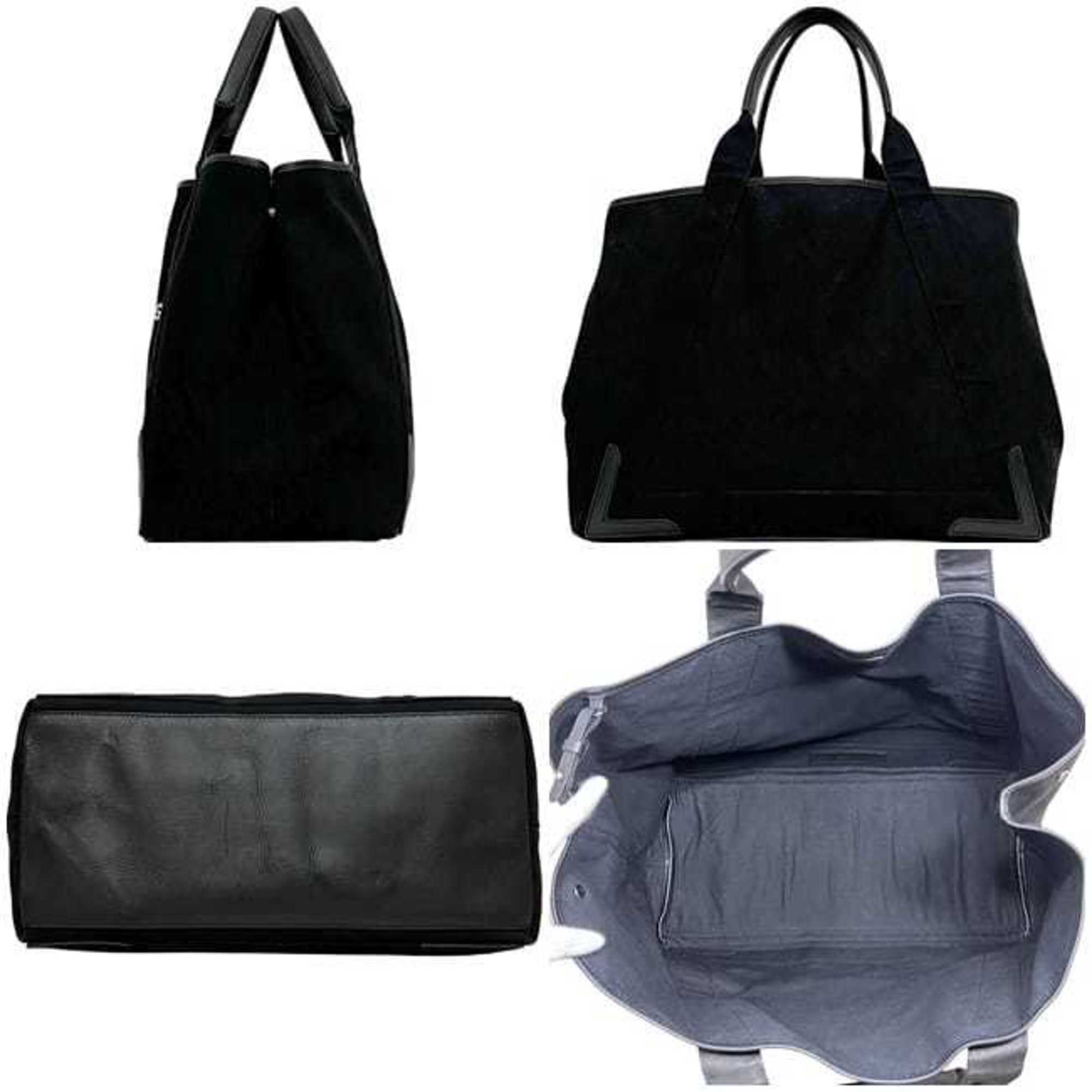 Balenciaga Black Cotton Canvas Leather Tote