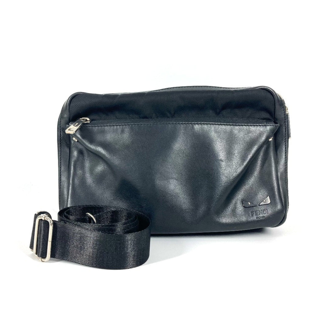 Fendi Black Nylon Leather Handbag Pochette Shoulder Bag