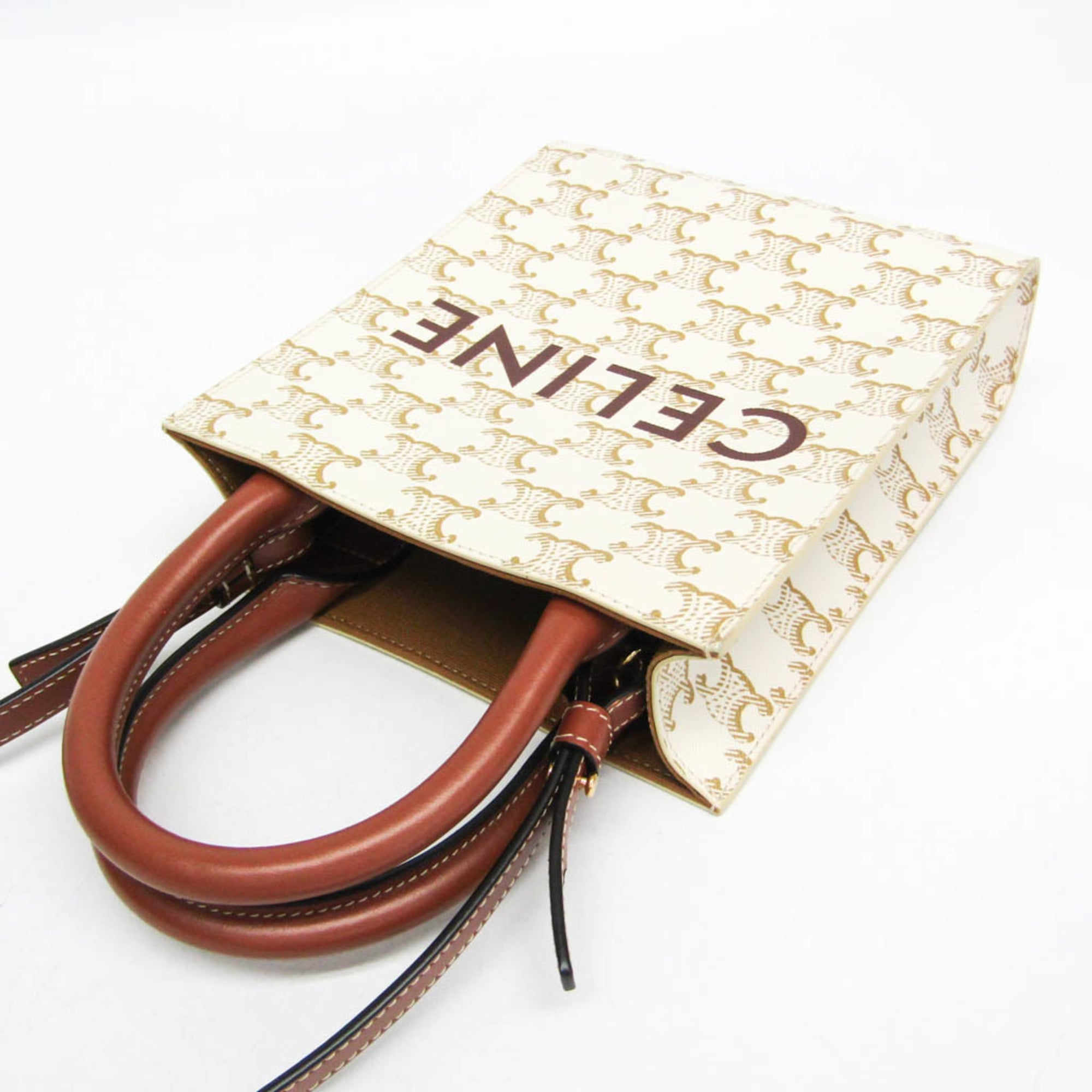 Celine Vertical Cabas Tote Triomphe Coated Canvas White Canvas Handbag