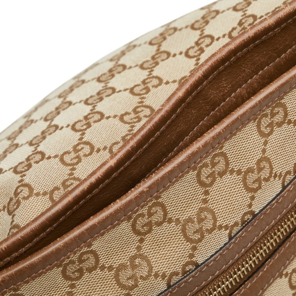 Gucci Beige Brown Canvas Leather Shoulder Bag (Pre-Owned)