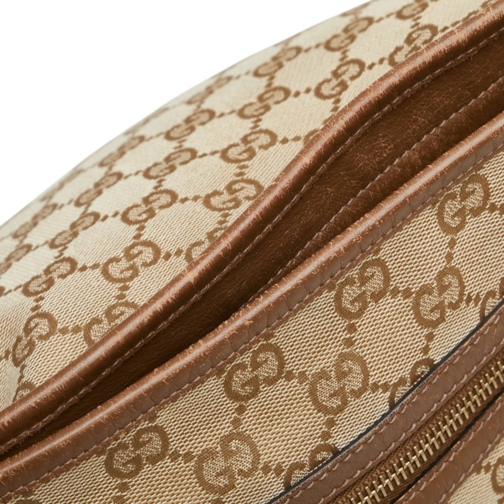 Gucci Beige Brown Canvas Leather Shoulder Bag (Pre-Owned)