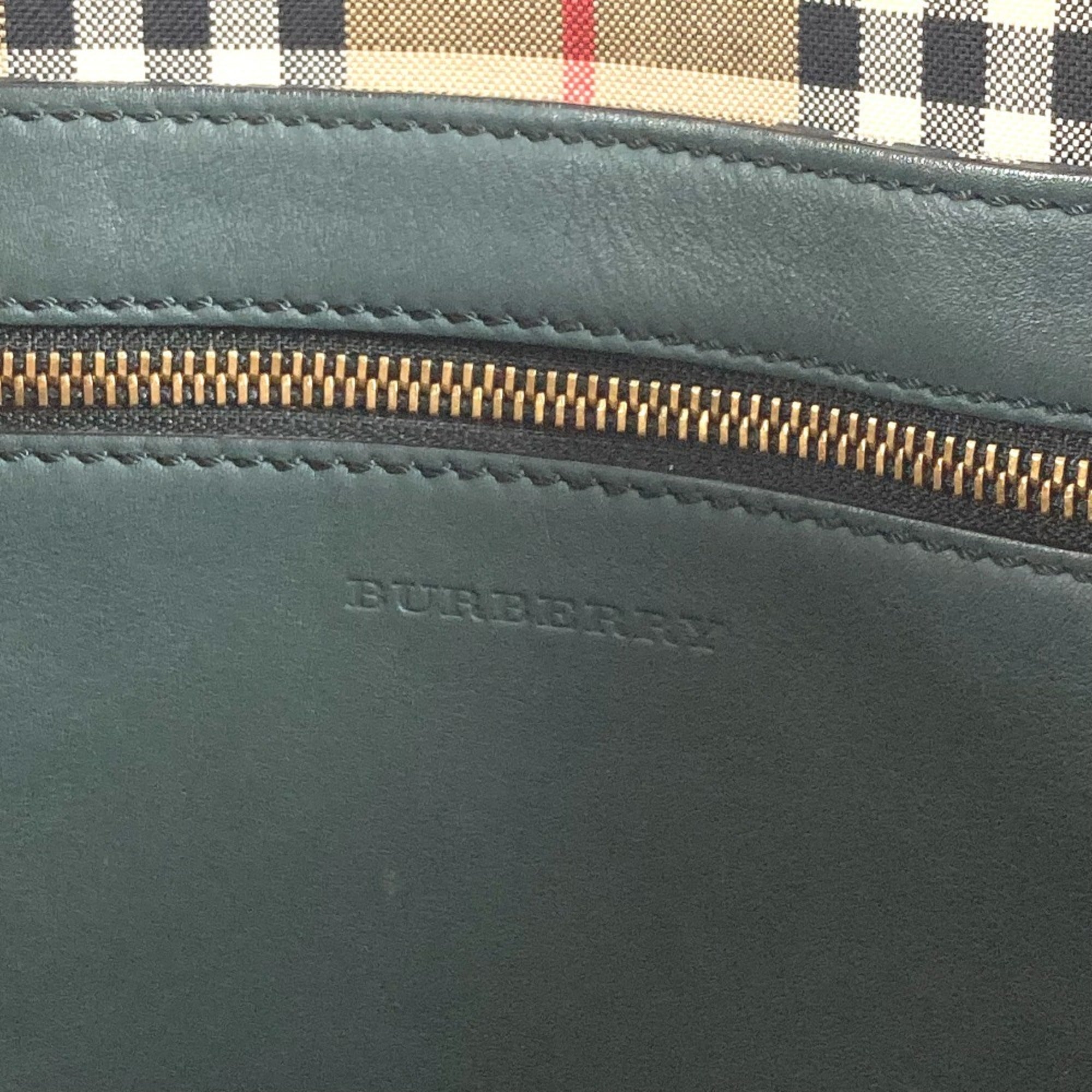 Burberry Blue Khaki Leather Shoulder Bag Tote Bag