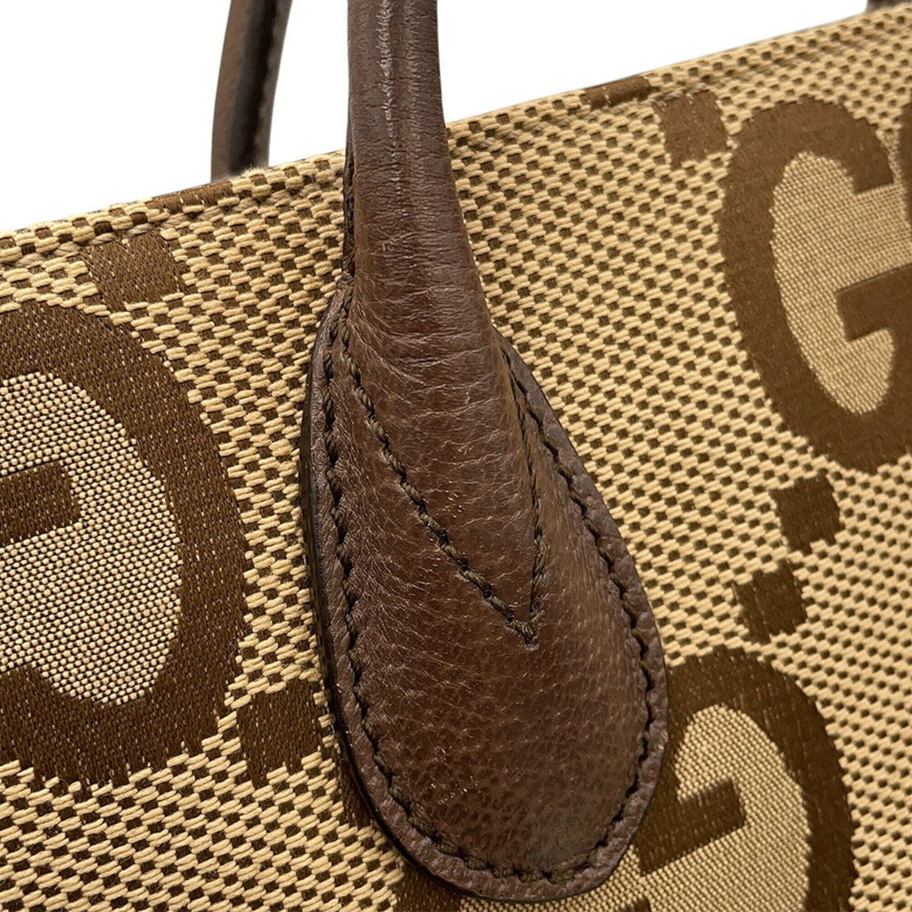 Gucci Beige Brown Canvas Leather Shoulder Bag Tote Bag (Pre-Owned)
