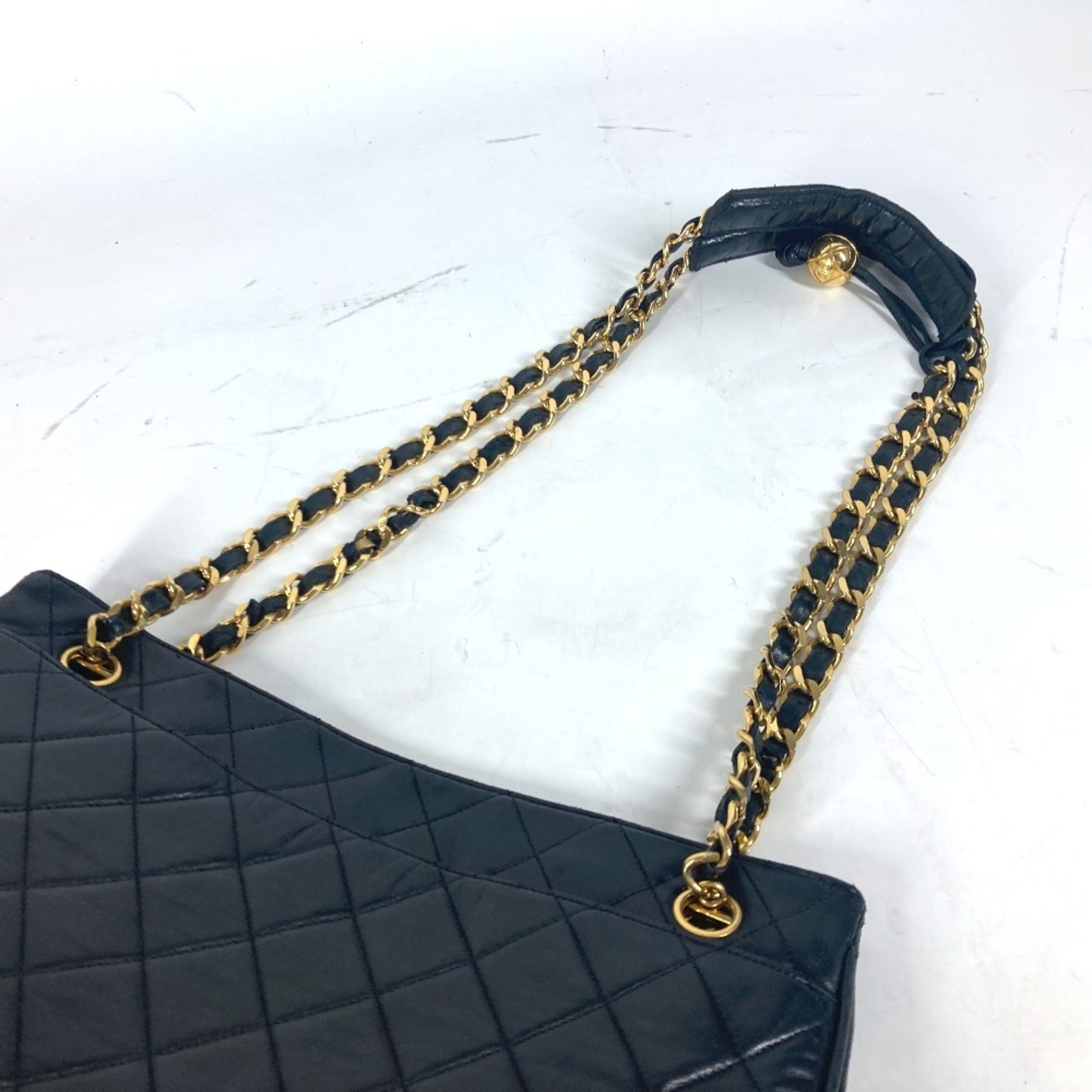 Chanel Black Gold Leather Shoulder Bag Tote Bag