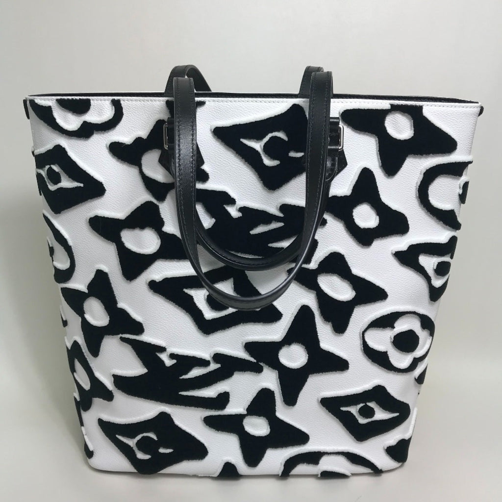 Louis Vuitton Black White Coated Canvas Handbag Tote Bag