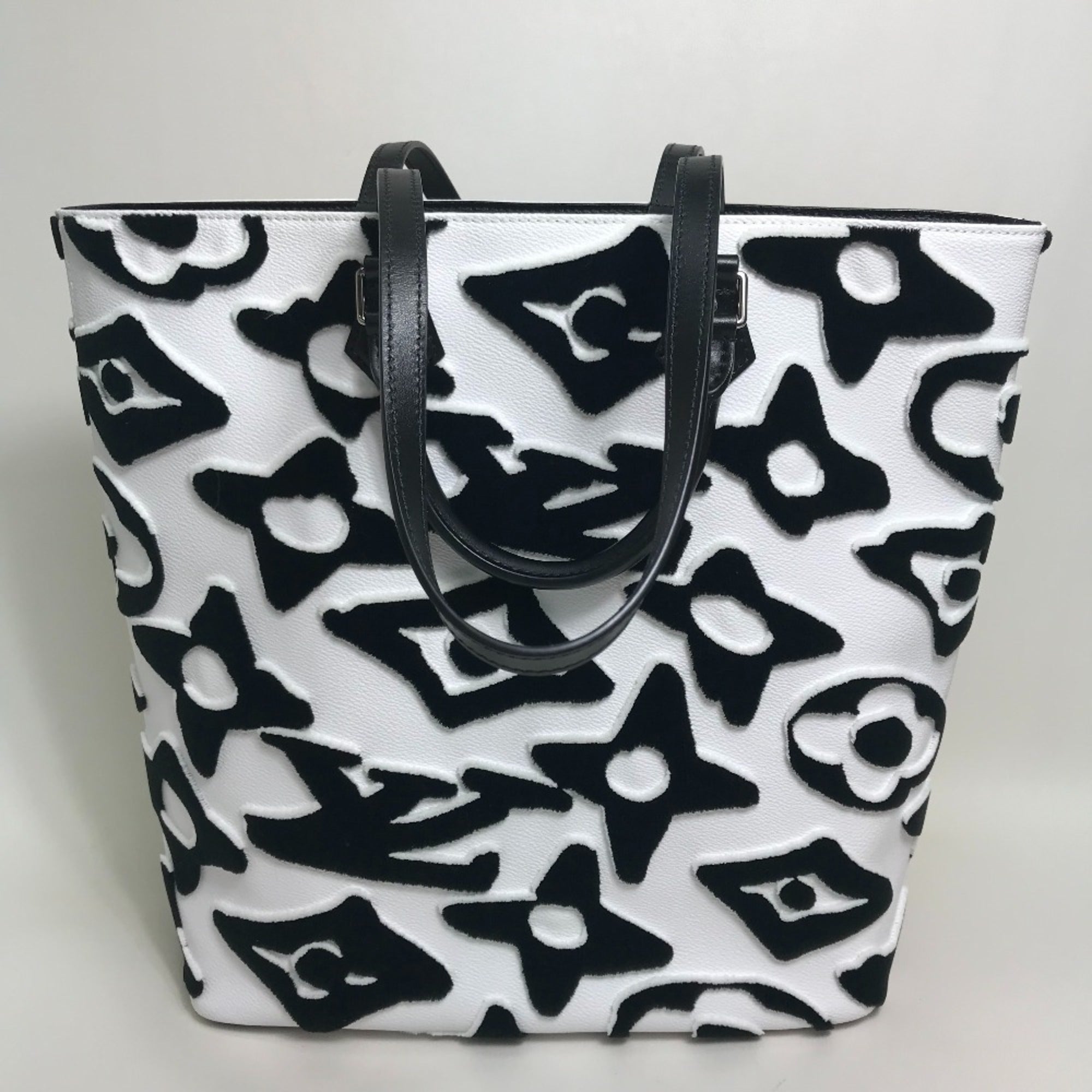 Louis Vuitton Black White Coated Canvas Handbag Tote Bag