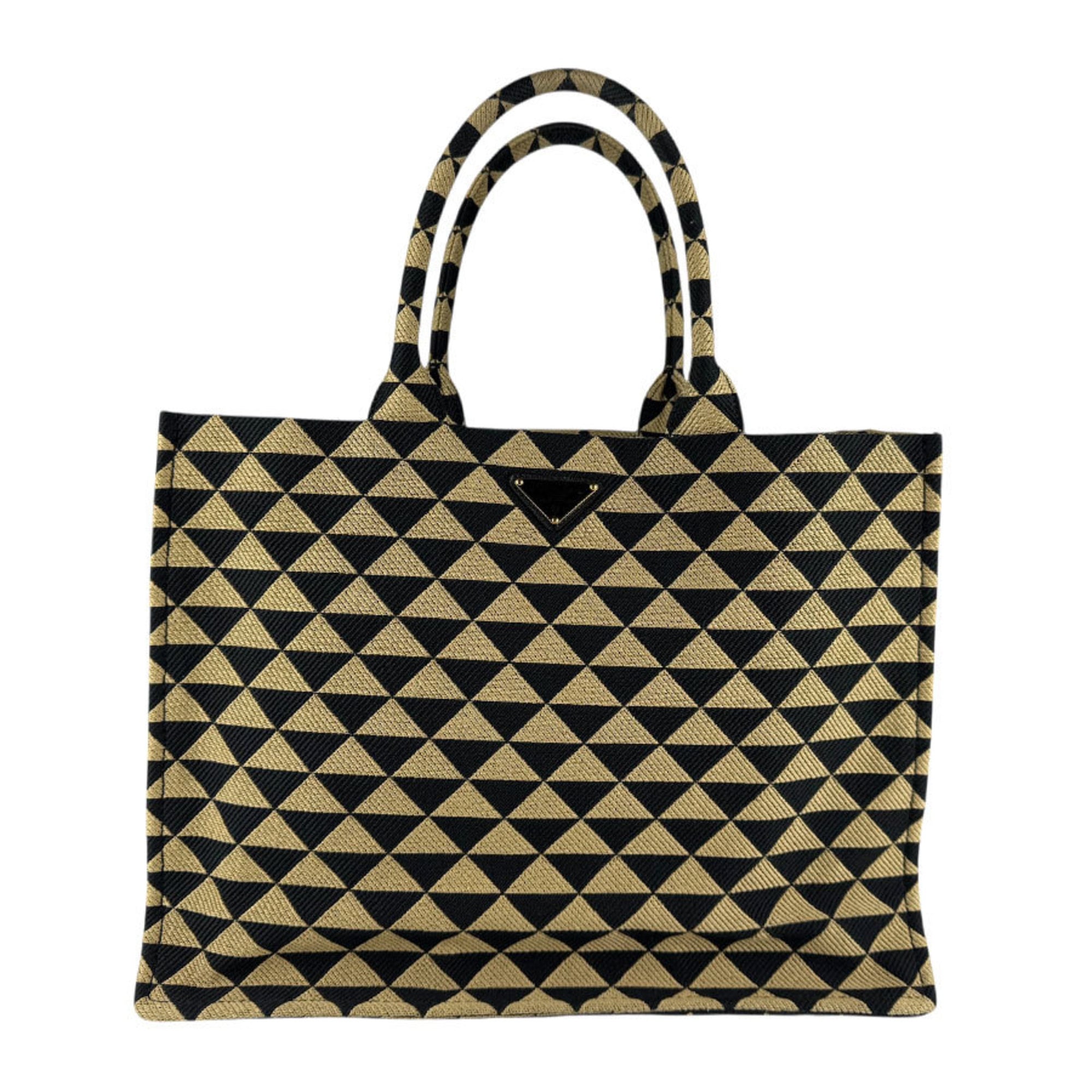 Prada Beige Black Canvas Handbag Tote Bag