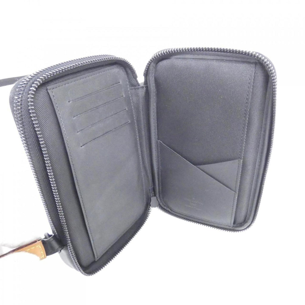 Louis Vuitton Black Brown Coated Canvas Phone Wallet