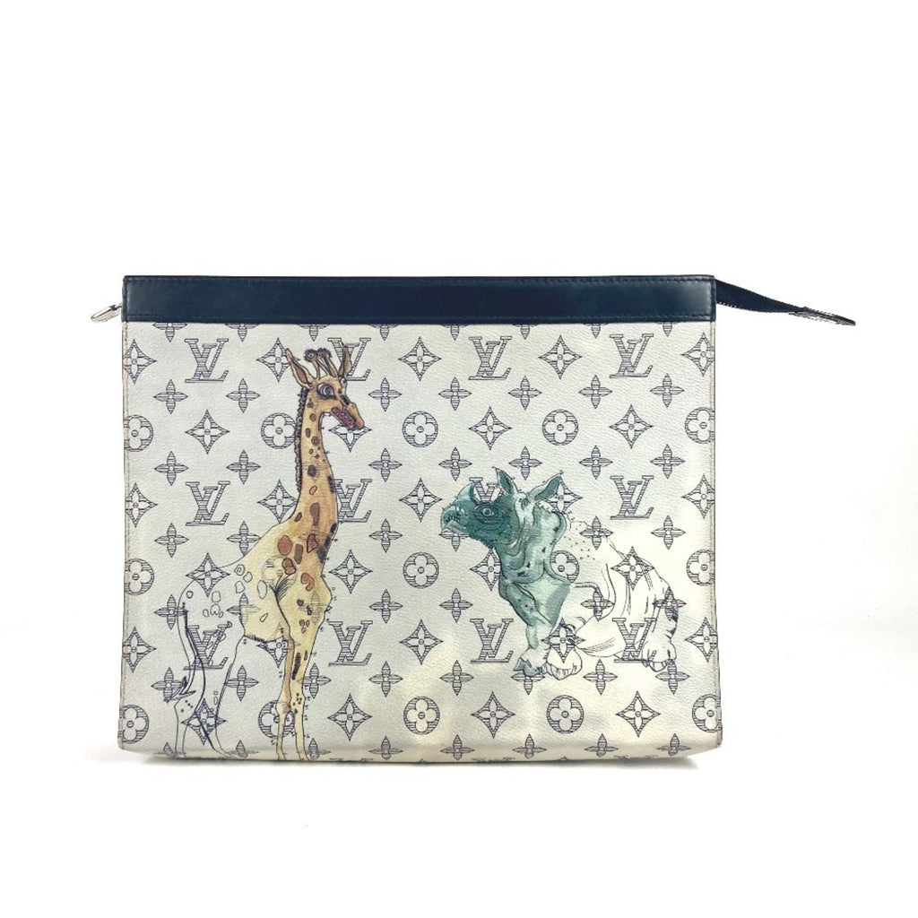 Louis Vuitton Navy White Leather Clutch Bag Pochette Pouch